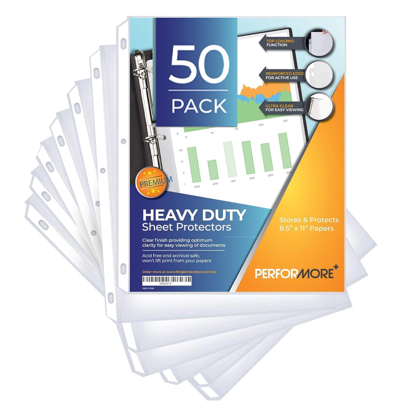 50 Sheet Protectors 8.5 x 11 for 3 Ring Binder, Heavy Duty Clear Page Protect…