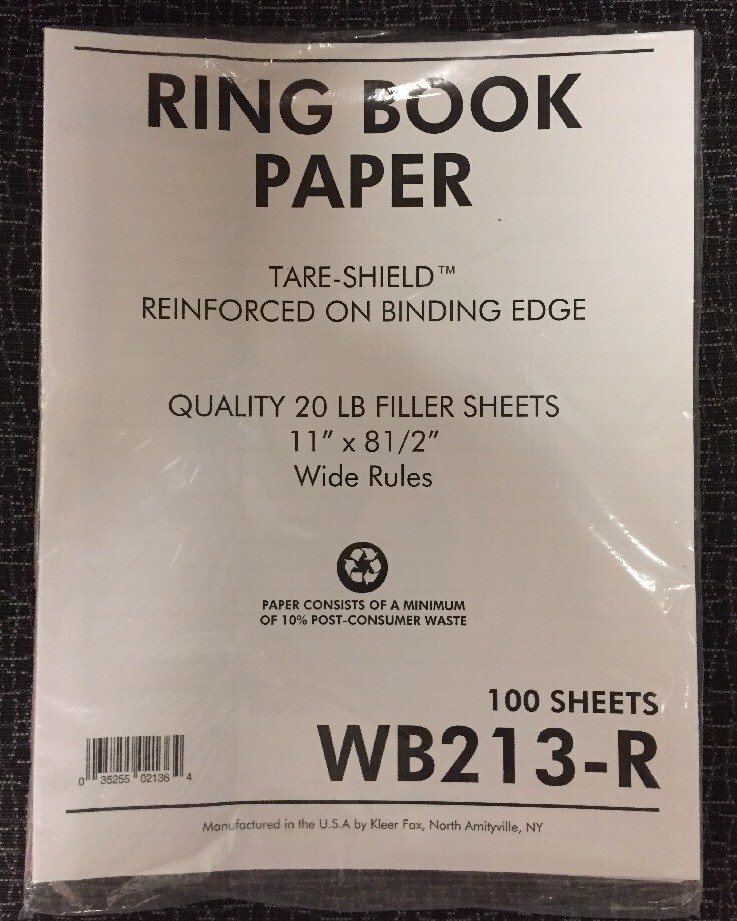 Sparco/kleerfax Reinforced Filler Paper, Wide Rule, 11″x8-1/2″, 100/PK, WB213R
