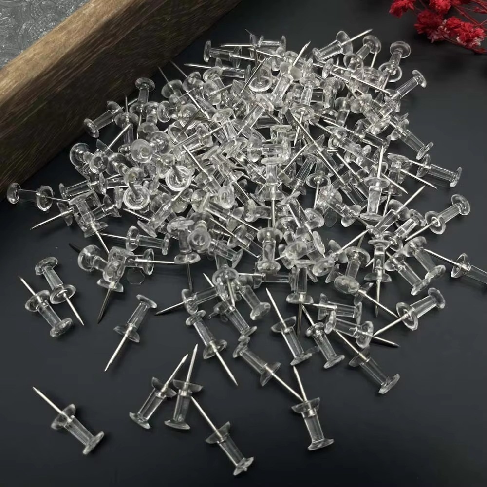 100PCS Standard Thumb Tacks Large Clear Push Pins for Board Steel Point Pins US
