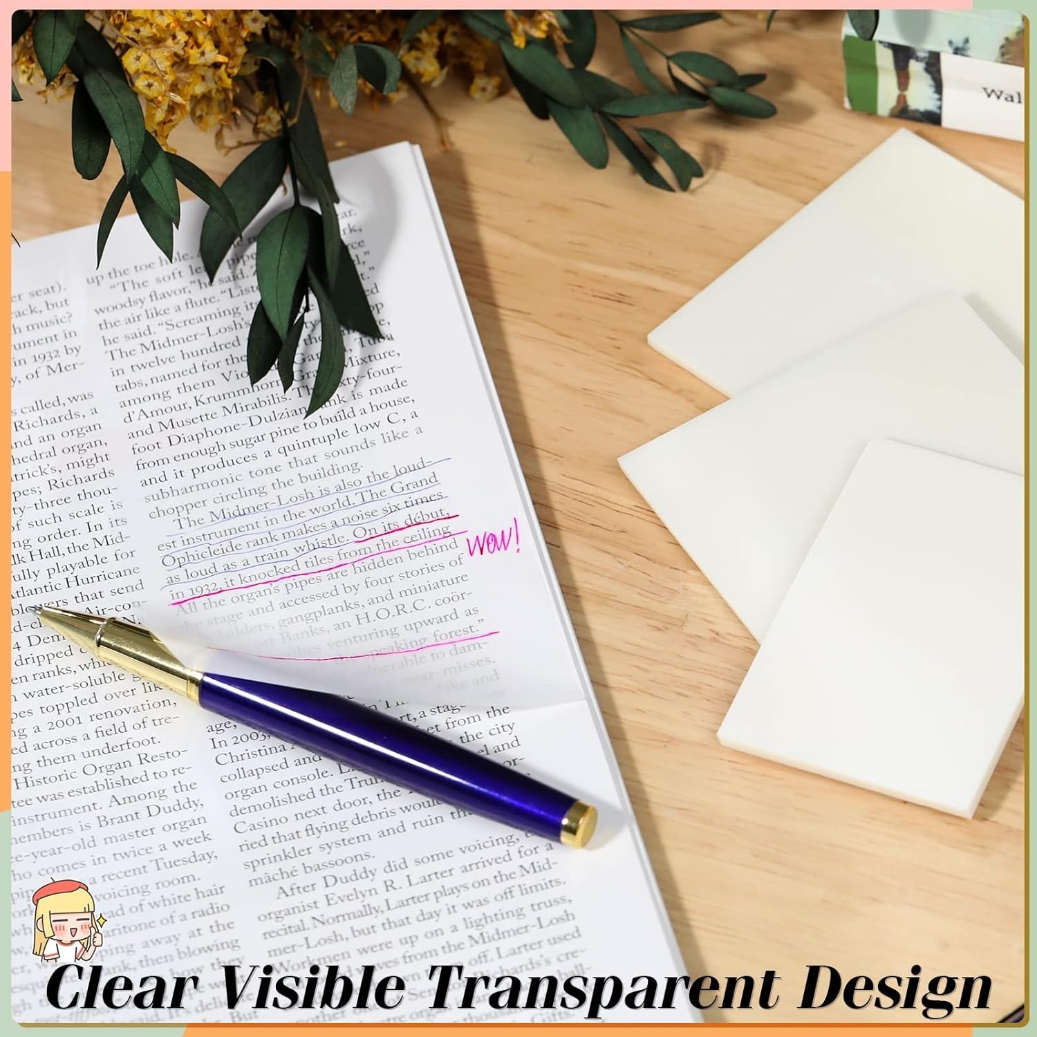 [1000 PCS] Transparent Sticky Notes, 6 Sizes Clear Sticky Notes Pads, Waterproof