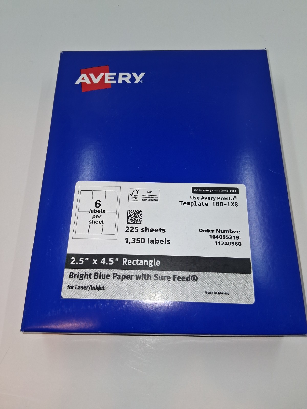 1350 Avery 2″ x 4.5″ Rectangle Labels 225 Sheet Bright Blue Paper Presta T00-1XS