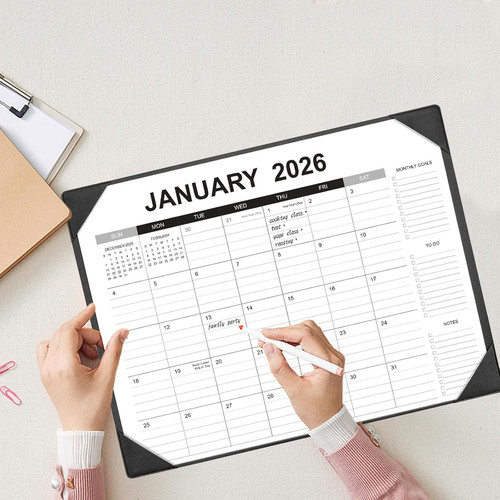 Desk Calendar 2026-2027 with Mat – 22″ x 17″ Large Pad Black