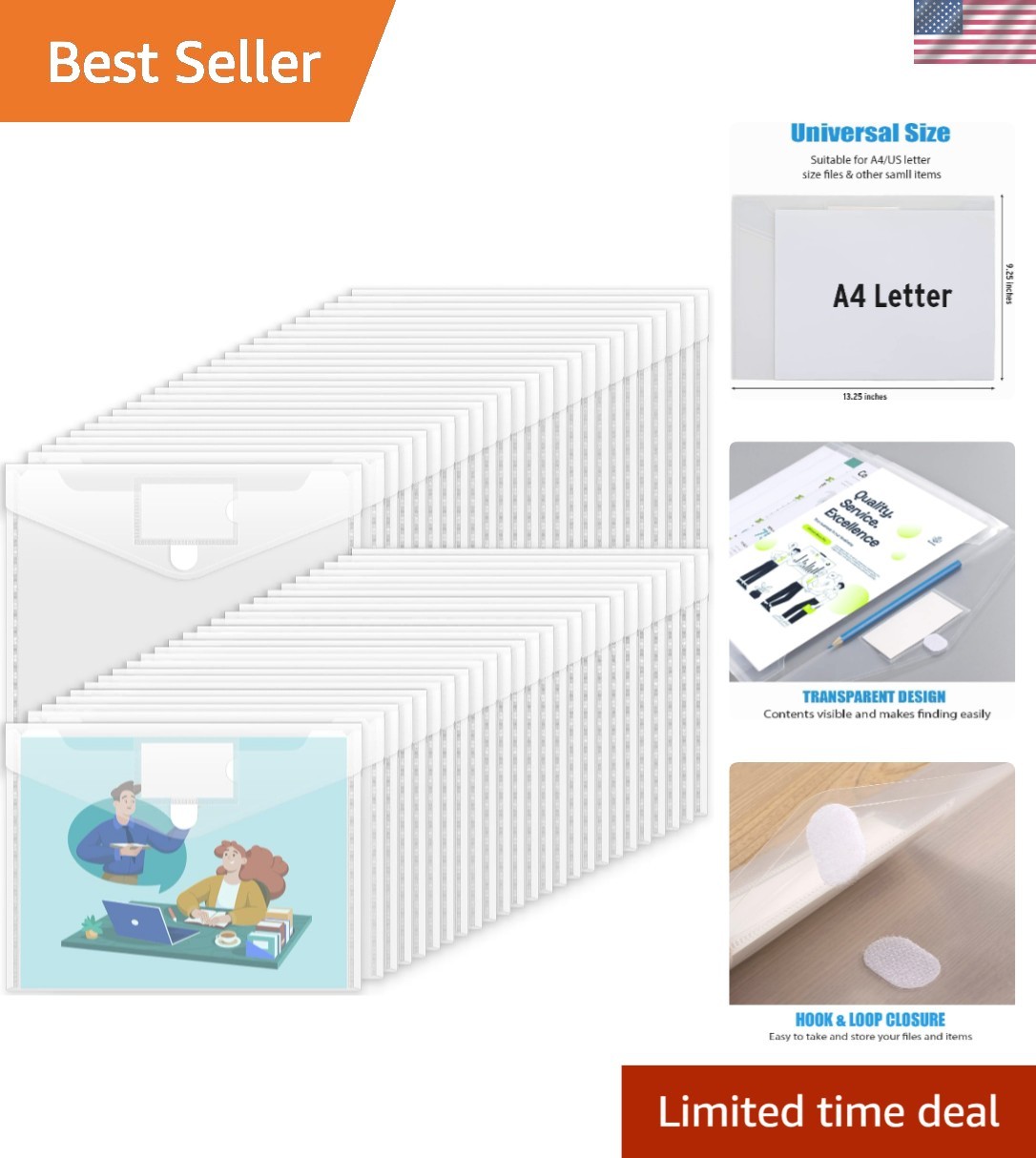 Large Capacity Clear File Folders – 50 Pack Waterproof Polypropylene Envelopes