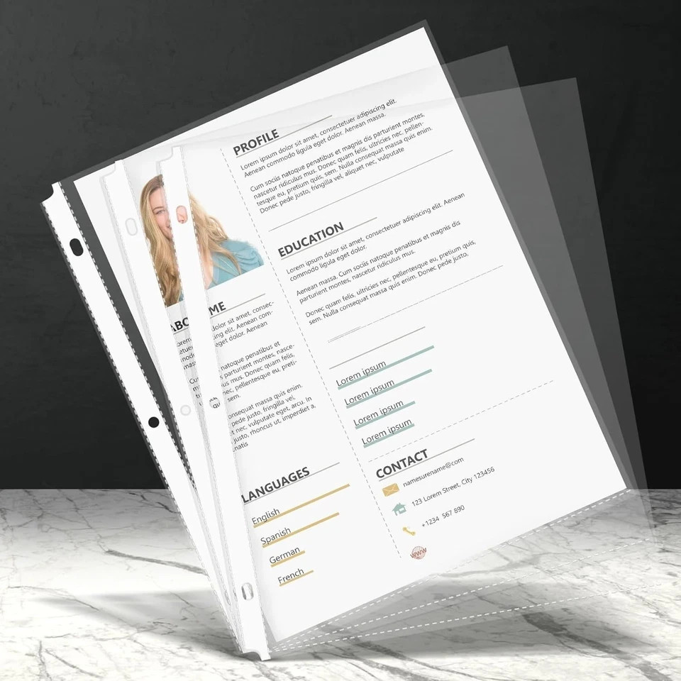 100 Pack Clear Sheet Protectors, 8.5 x 11 inch Page Protectors for 3 Ring Binder