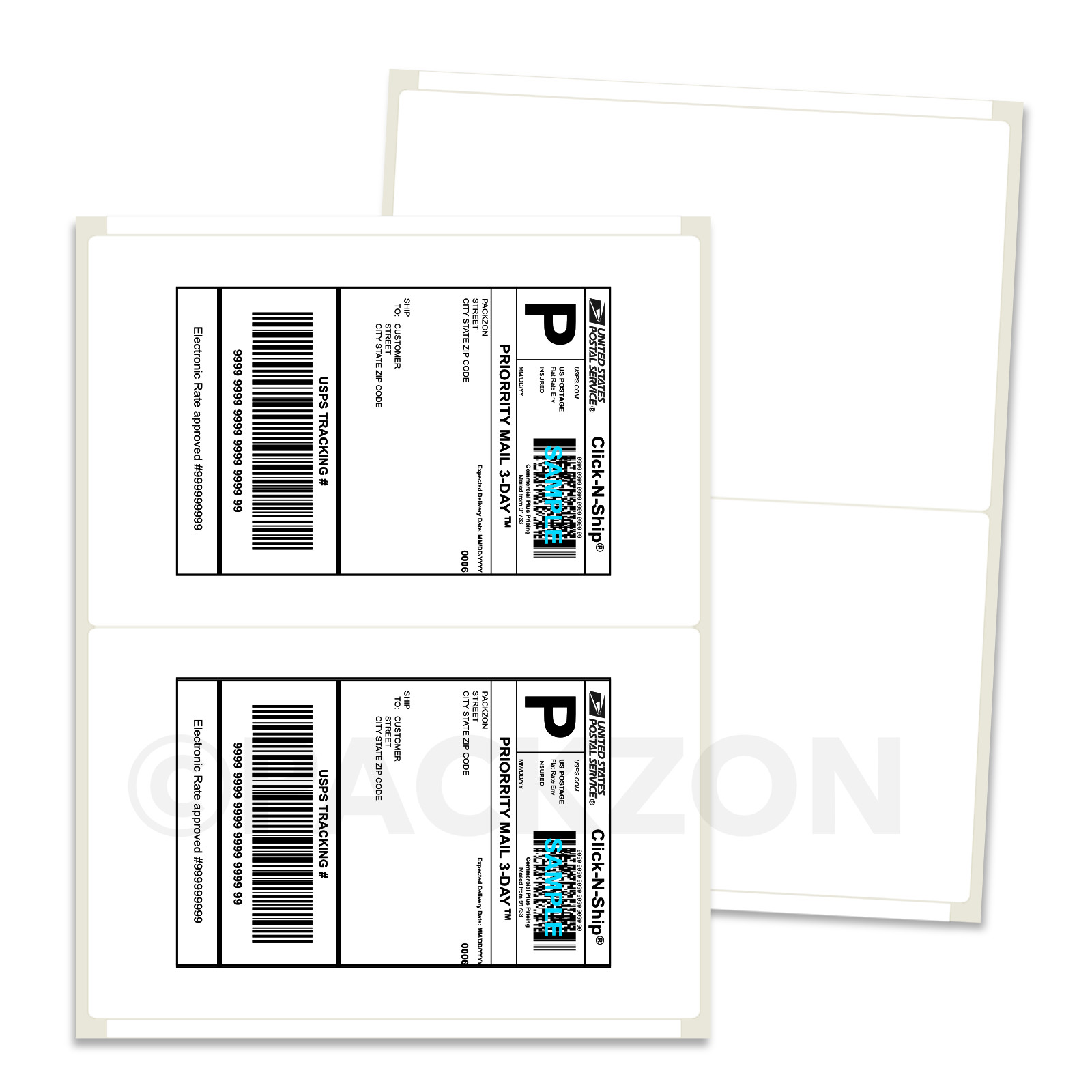 500 Shipping Labels 8.5×5.5 Rounded Corner Self Adhesive 2 Per Sheet PACKZON®