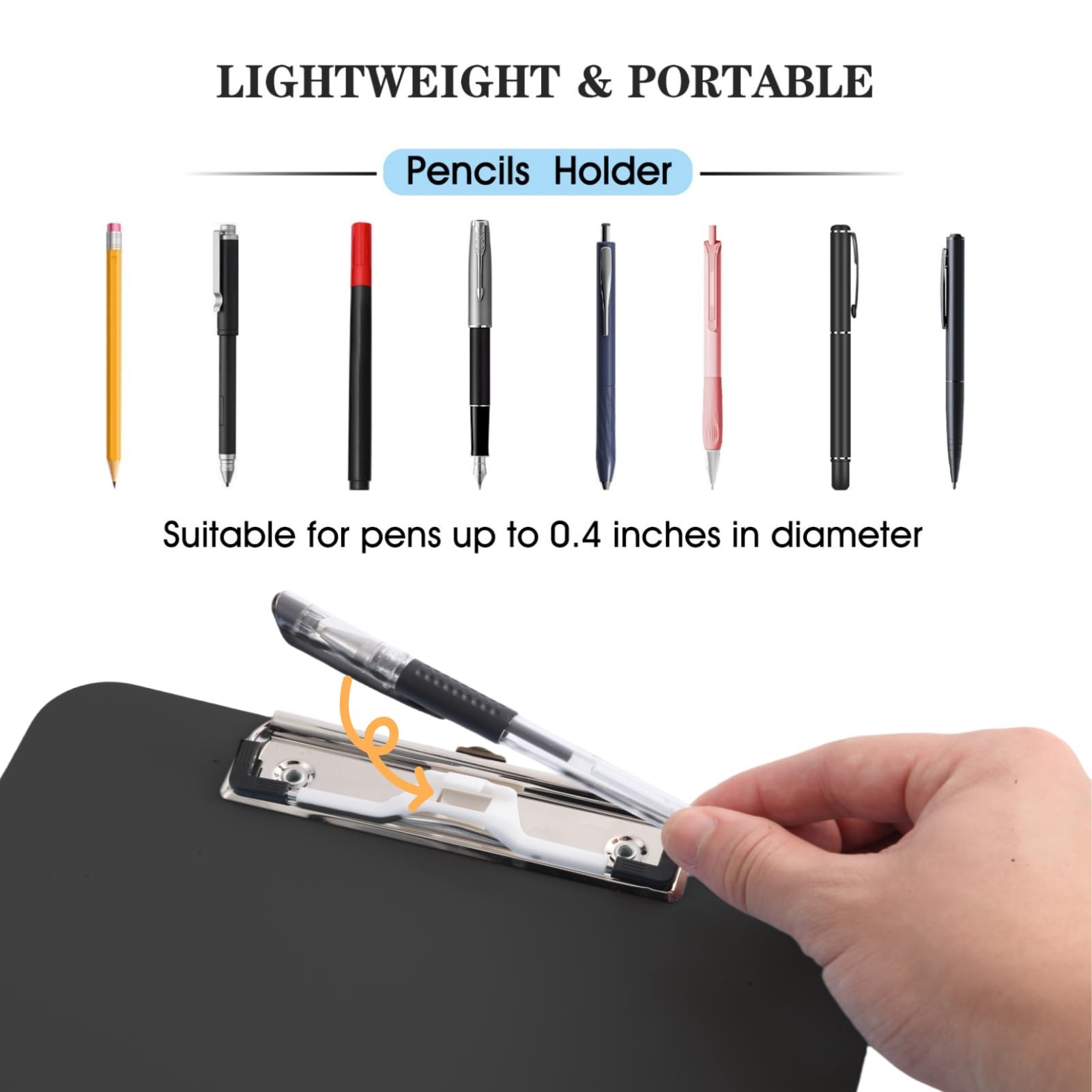 Black Nursing Clipboard Pen Holder A4 Standard Letter Size Plastic 8.5×11 In