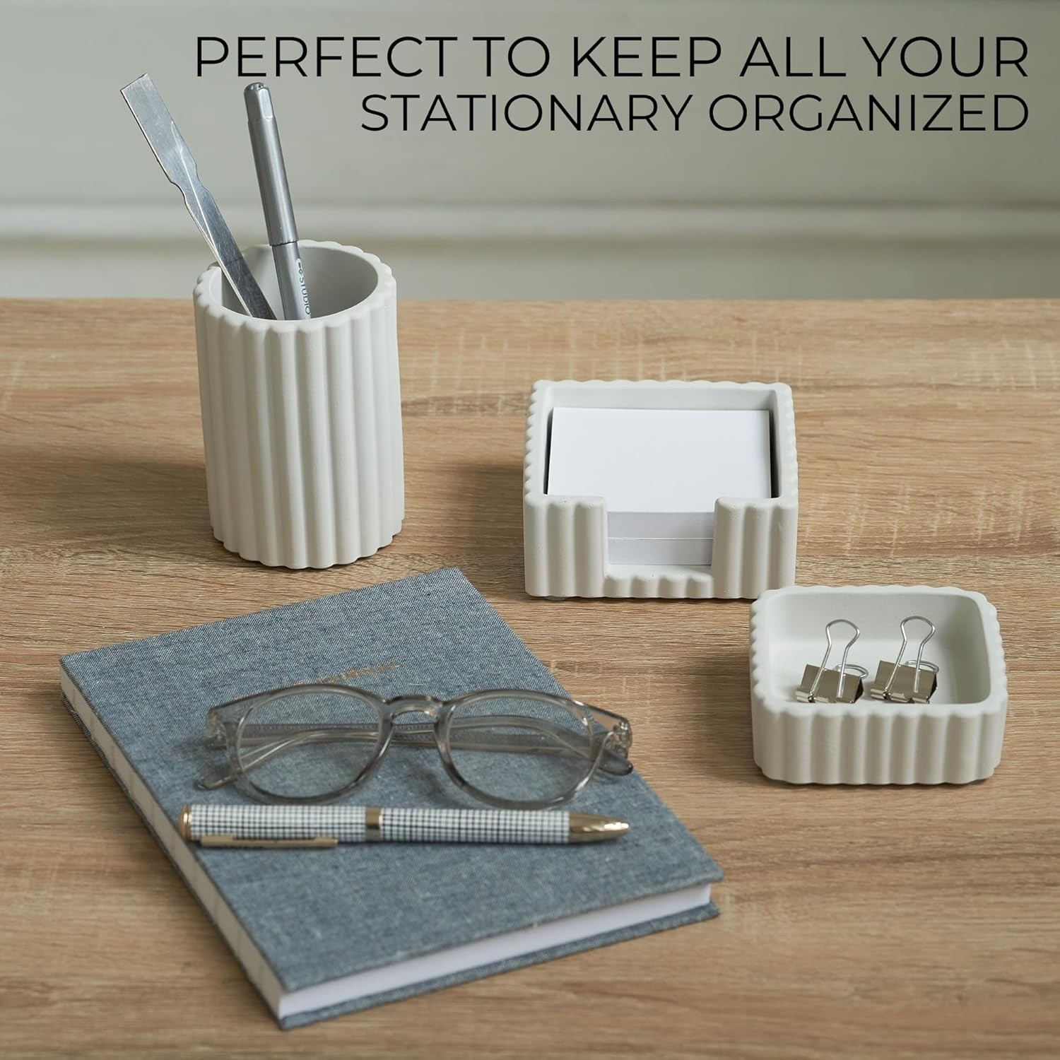 Modern Aesthetic Desk Accessories Set of 3 – Stylish Concrete Organizers for …