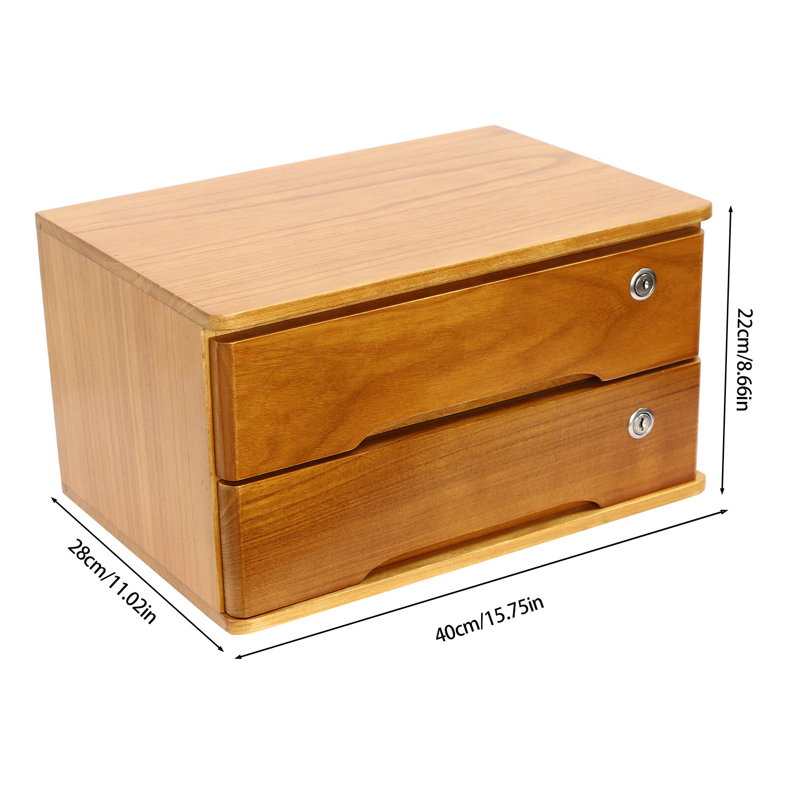 Retro Wooden Desktop Storage Box 2-Tier Desk Organizer w/ Lockable Drawers