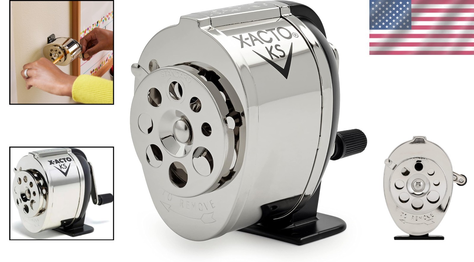 KS Manual Pencil Sharpener – Commercial Grade, Precision Dual Cutters, Wall-M…