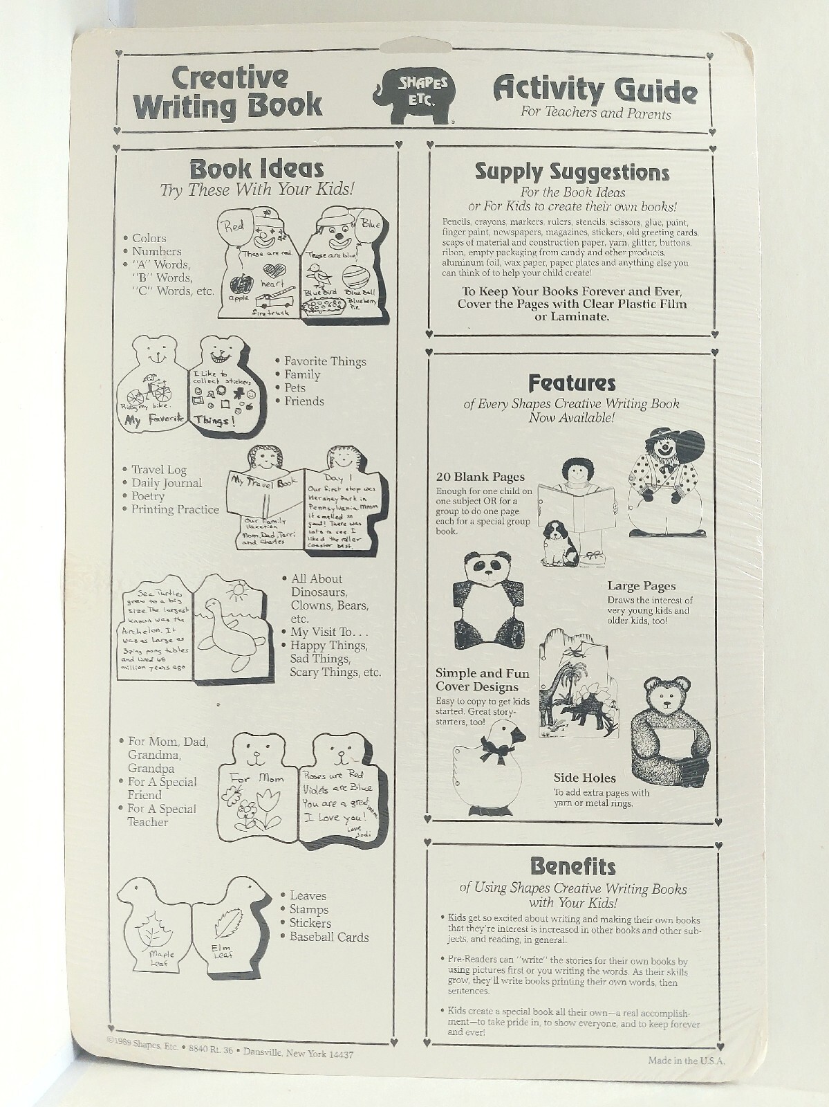 Vintage SHAPES ETC Creative Writing Book (1989) Bear – 10 Jumbo 16″ Paper Sheets