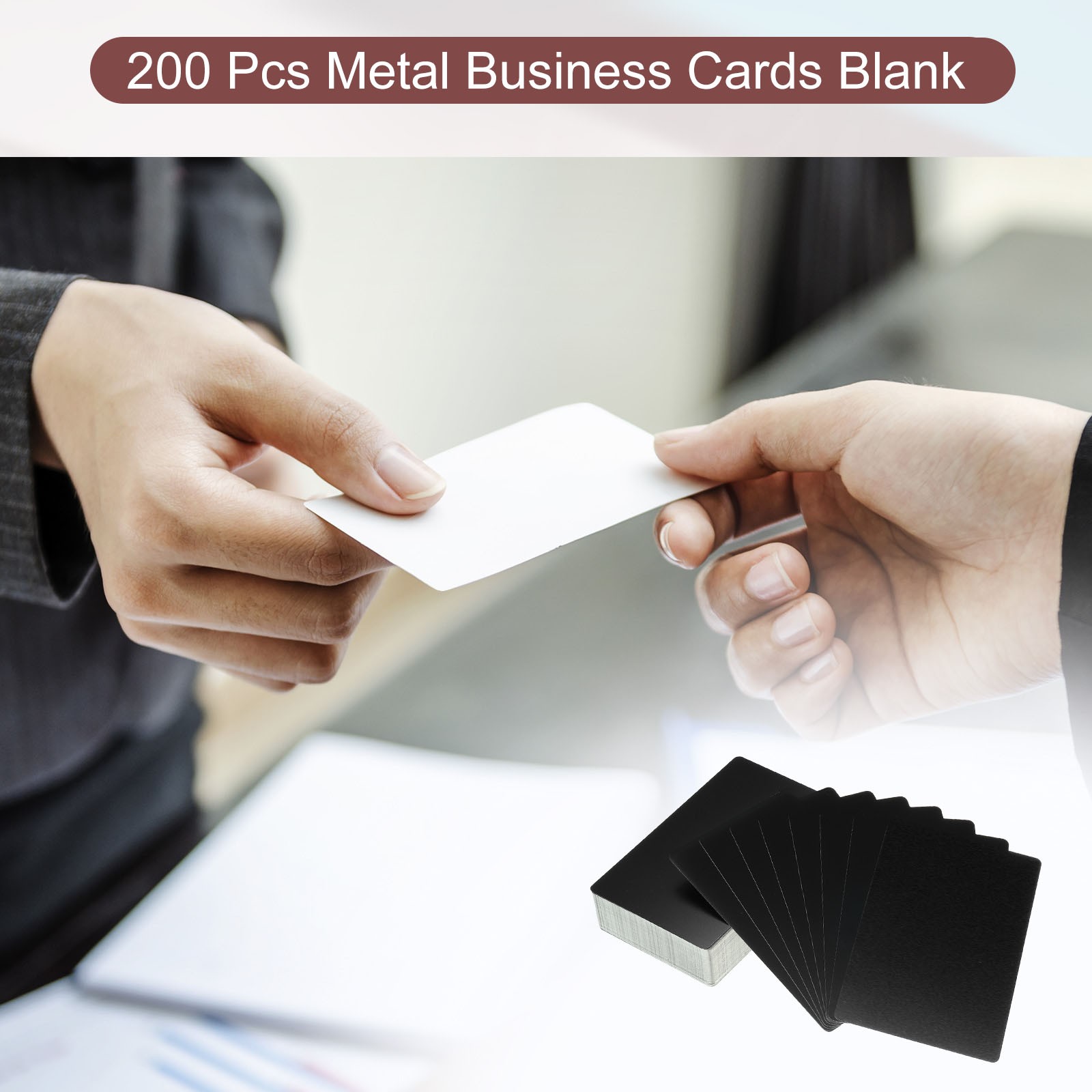 200 PACK 0.45mm Thick 3.4×2.1 Inch Metal Business Cards Blank, Black