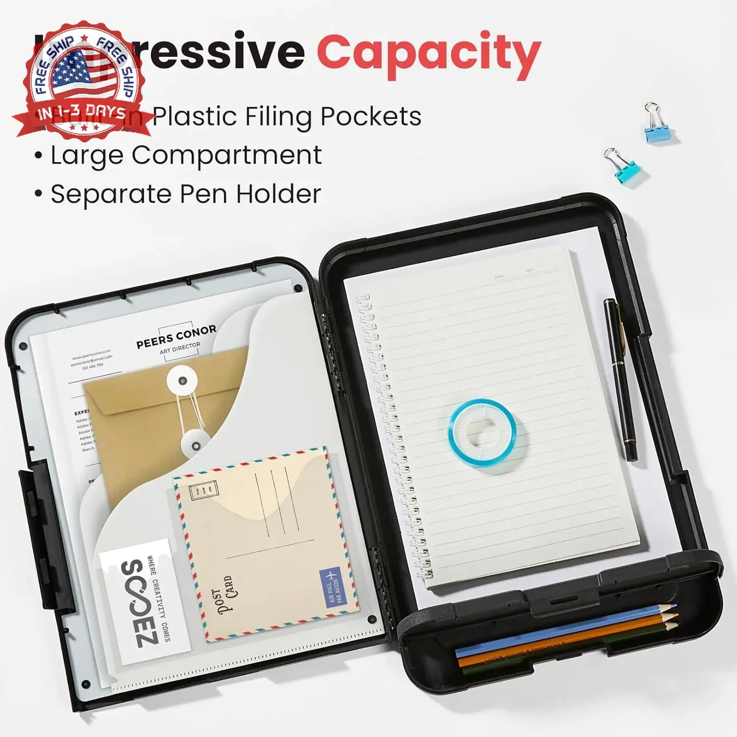 Sooez Reinforced Clipboard with Storage, Inner Plastic Folder Attached, Heavy Du