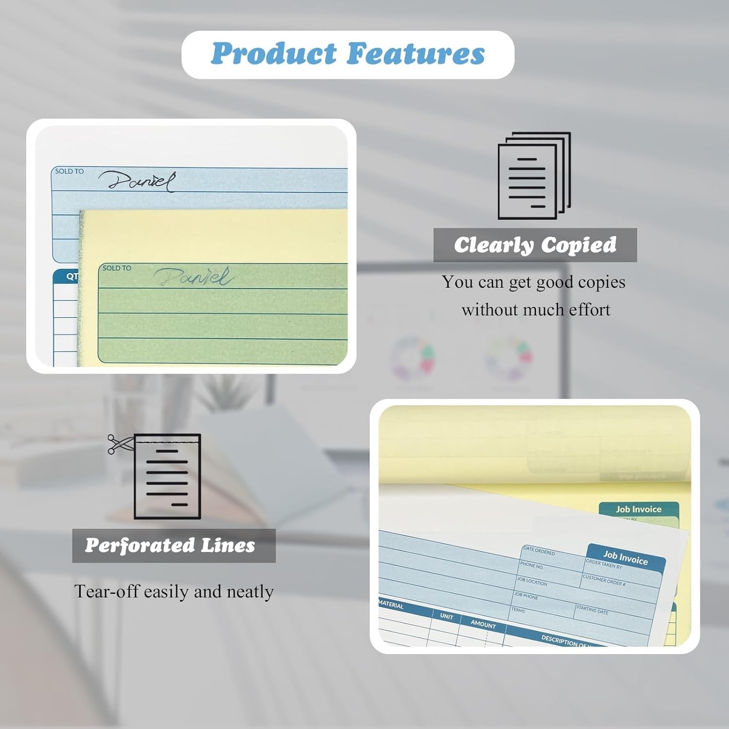 2 Pcs Contractors Invoice Book Carbonless Forms Receipt 8.5 x 11 Inch Work Order