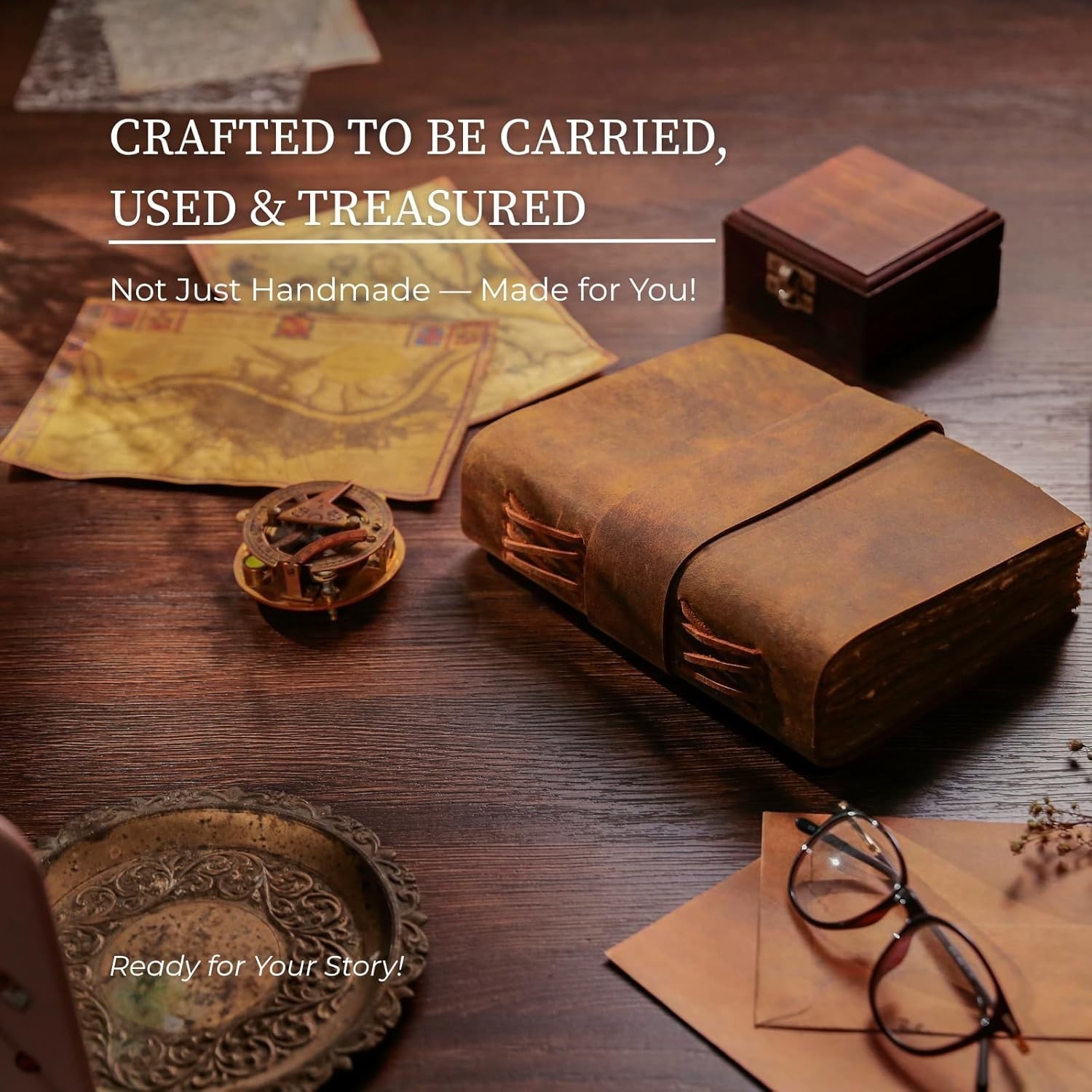 Rustic Vintage Leather Journal – Lock Closure, Antique Paper