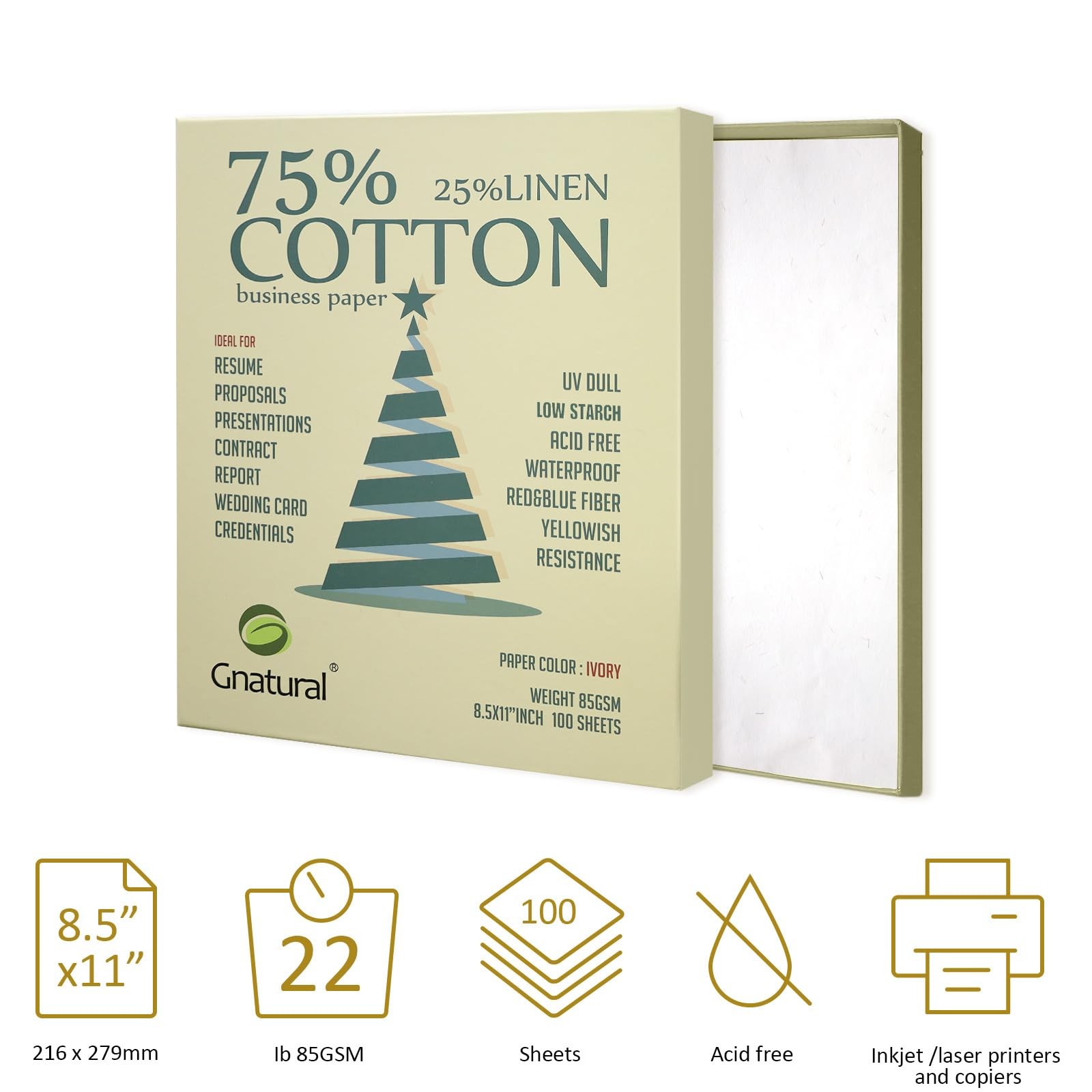 75% Cotton 25% Linen Business Paper Ivory 85gsm 8.5w X 11l Resume Paper W
