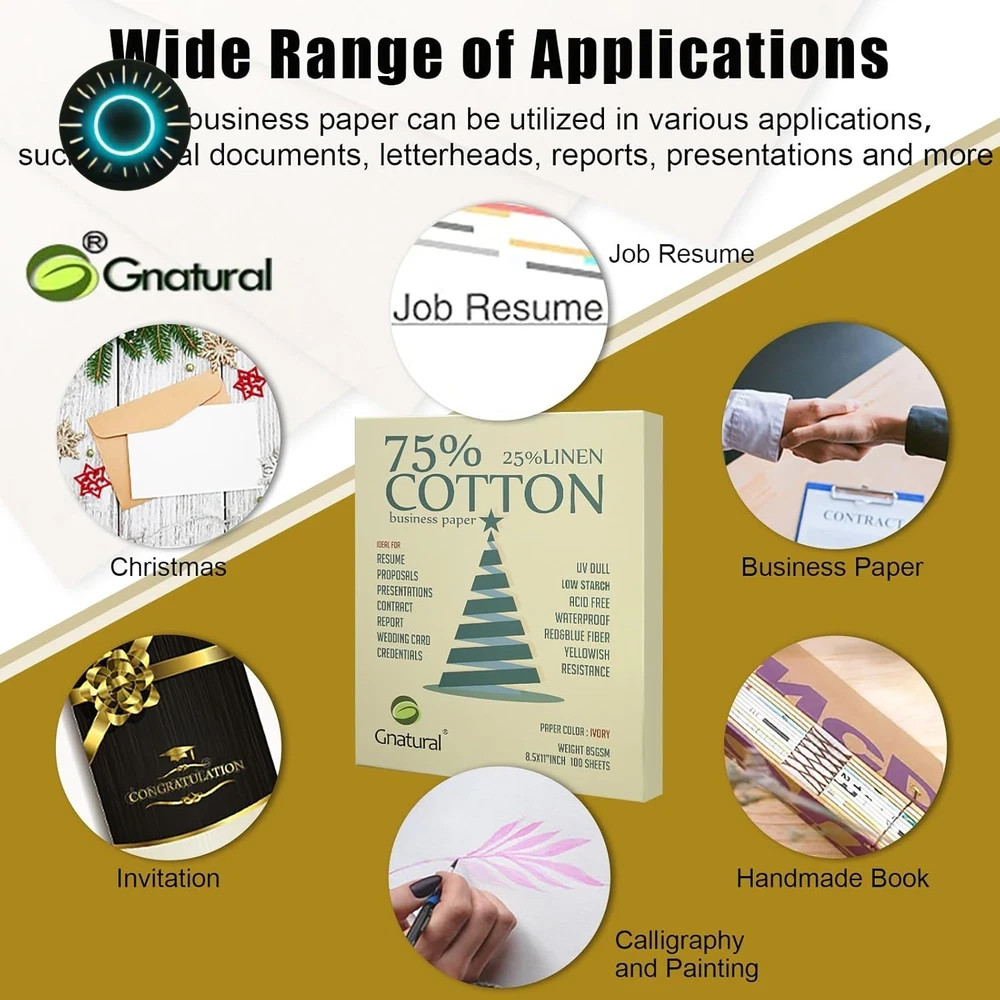 75% cotton 25% linen business paper ivory 85gsm 8.5w x 11l resume paper Won’t