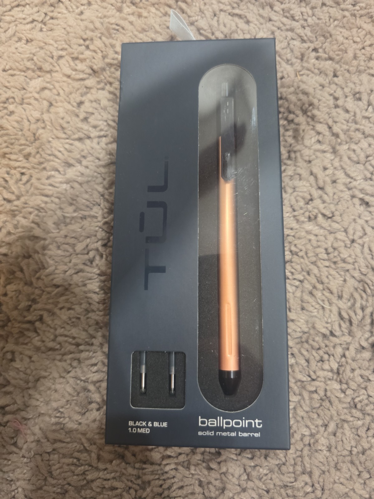 TUL Fine Solid Metal Barrel Ballpoint Pen 1.0 Black+Blue Refill NEW Sealed