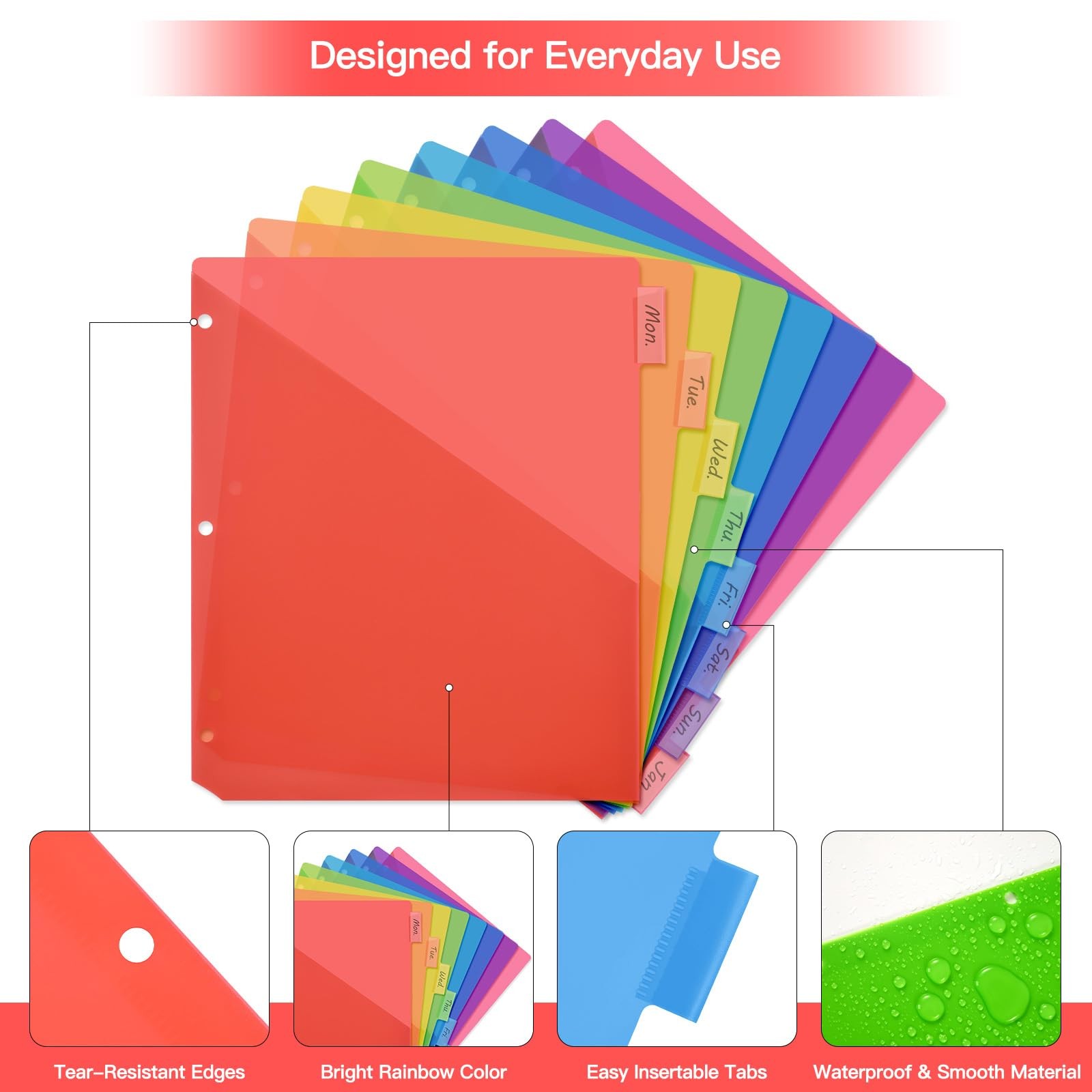 8-Tab Binder Dividers with Double Pockets – Translucent Plastic Page Separato…