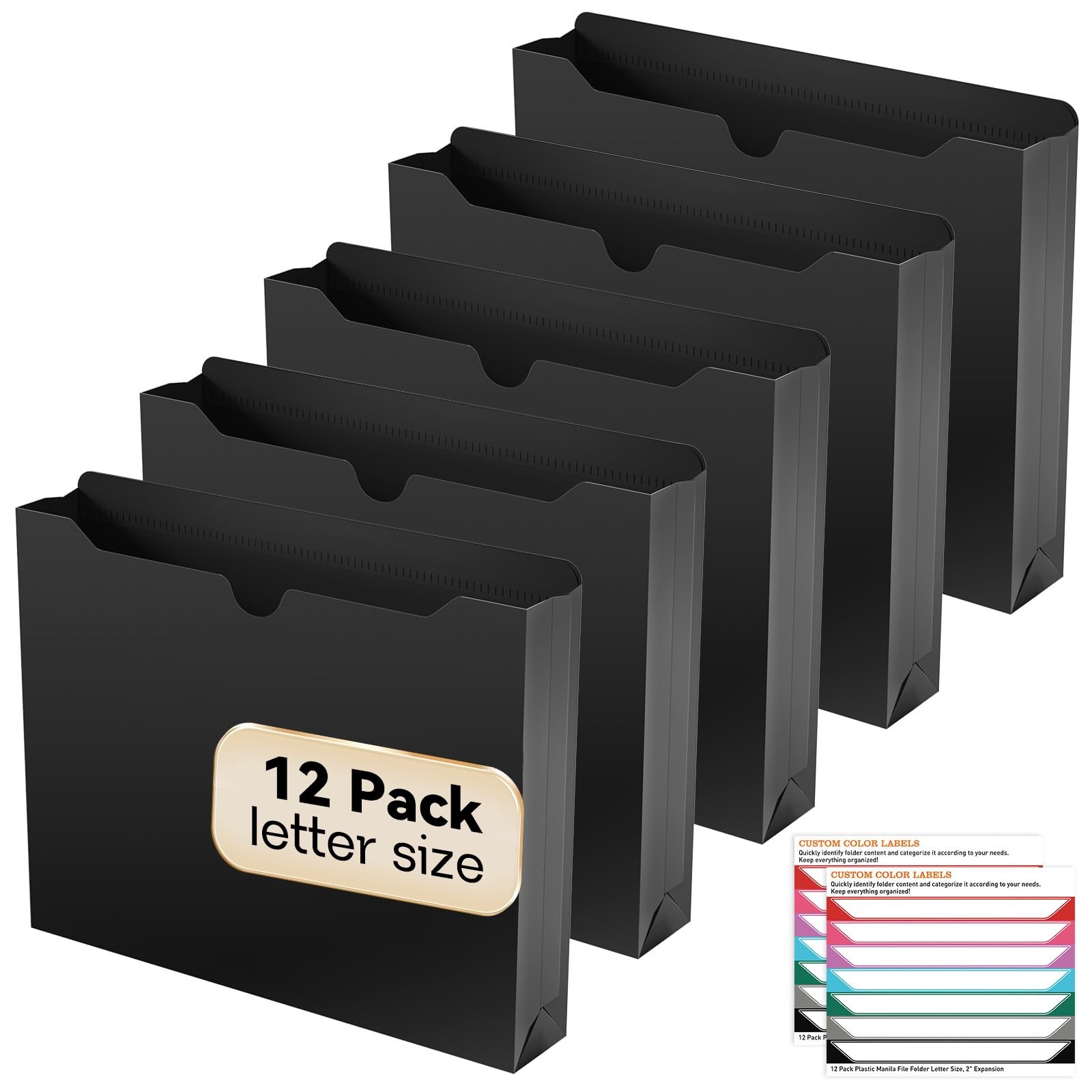 12 Pack Plastic File Jacket Letter Size Reinforced StraightCut 2 Inch Expanding