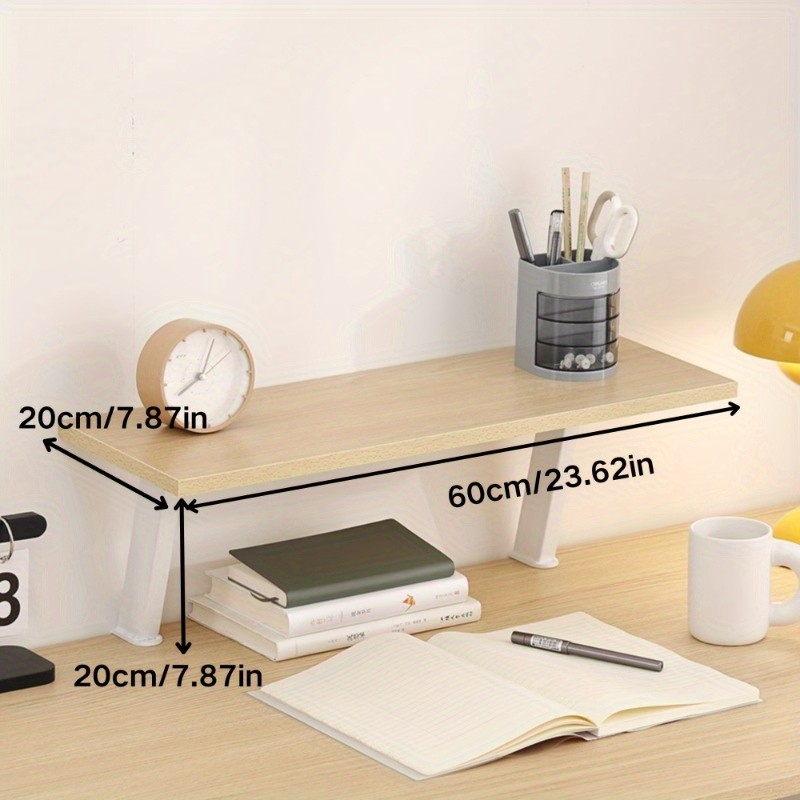 1pc White Wooden Floating Desk Shelf – Rectangular No-Drill Countertop Organizer