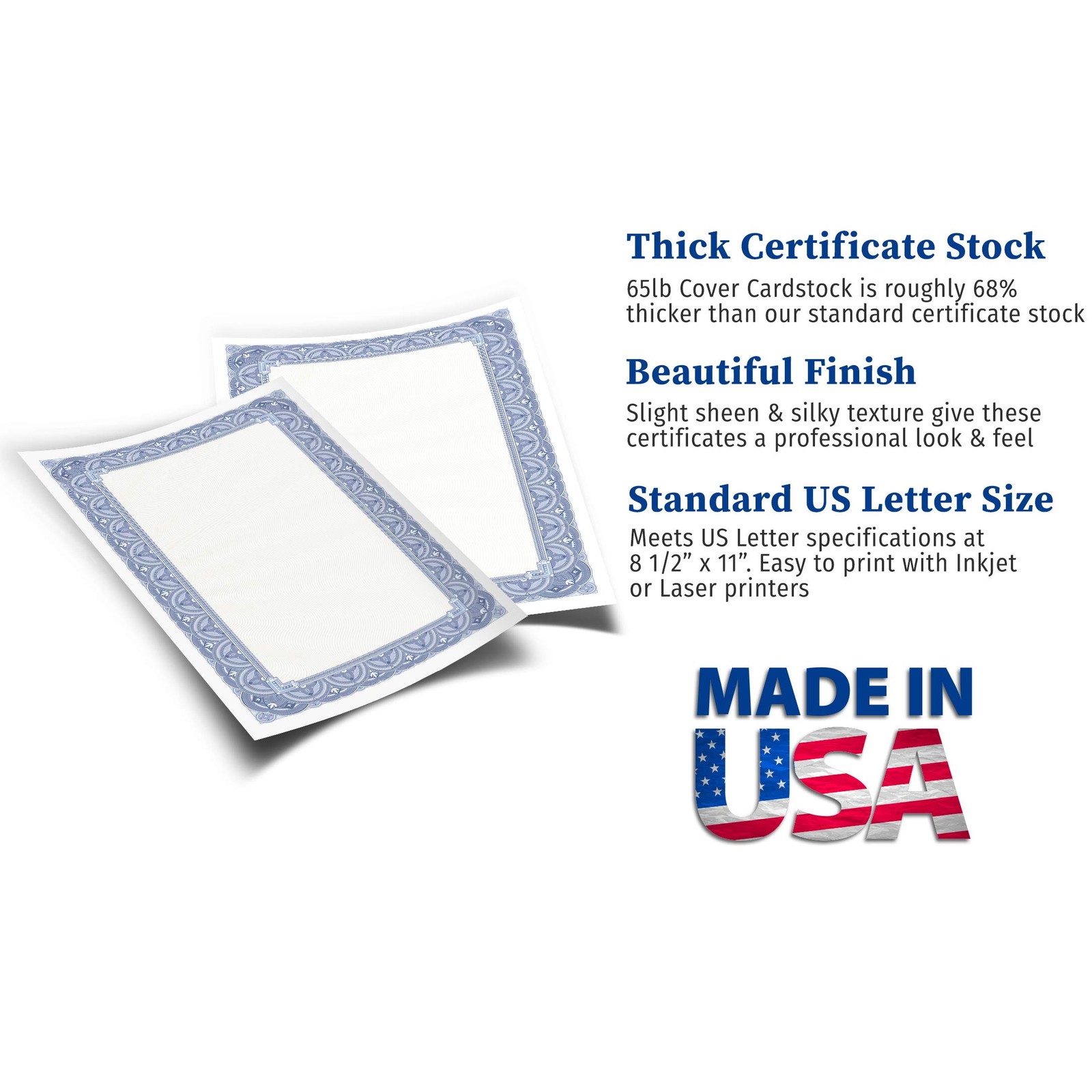 Blue Border Certificate Paper 8.5″ x 11″ 65lb Cover (176gsm) – 100 Sheets
