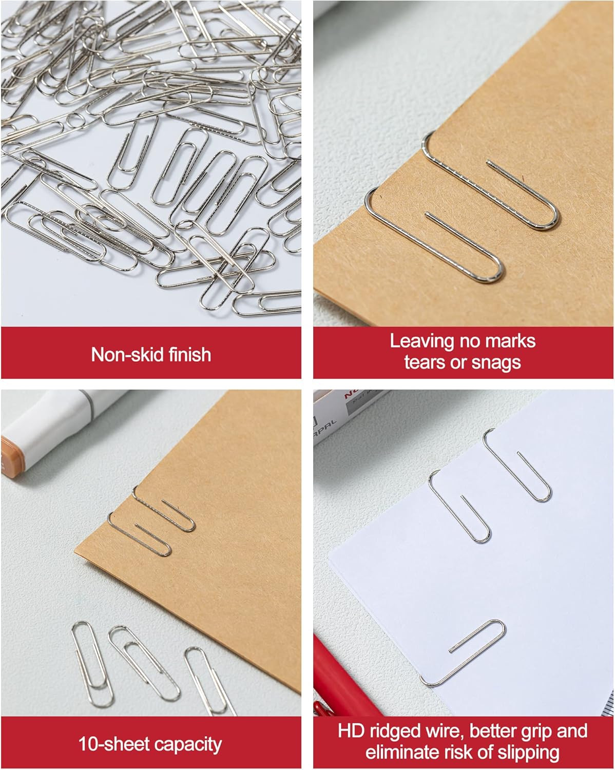 #1 Nonskid Paper Clips 1-2/7″ Silver 2000 Count 20 Boxes for Office School