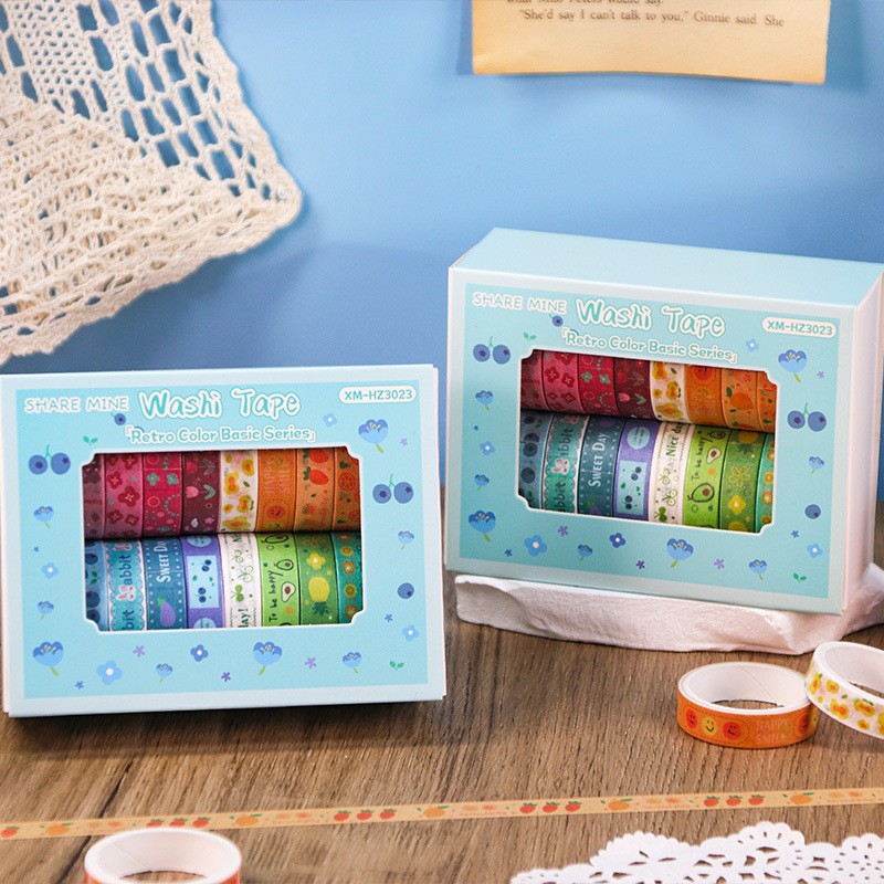 Hand Account Tape Set 20 Roll Box Set Macaron Solid Color Vintage and Paper Tape