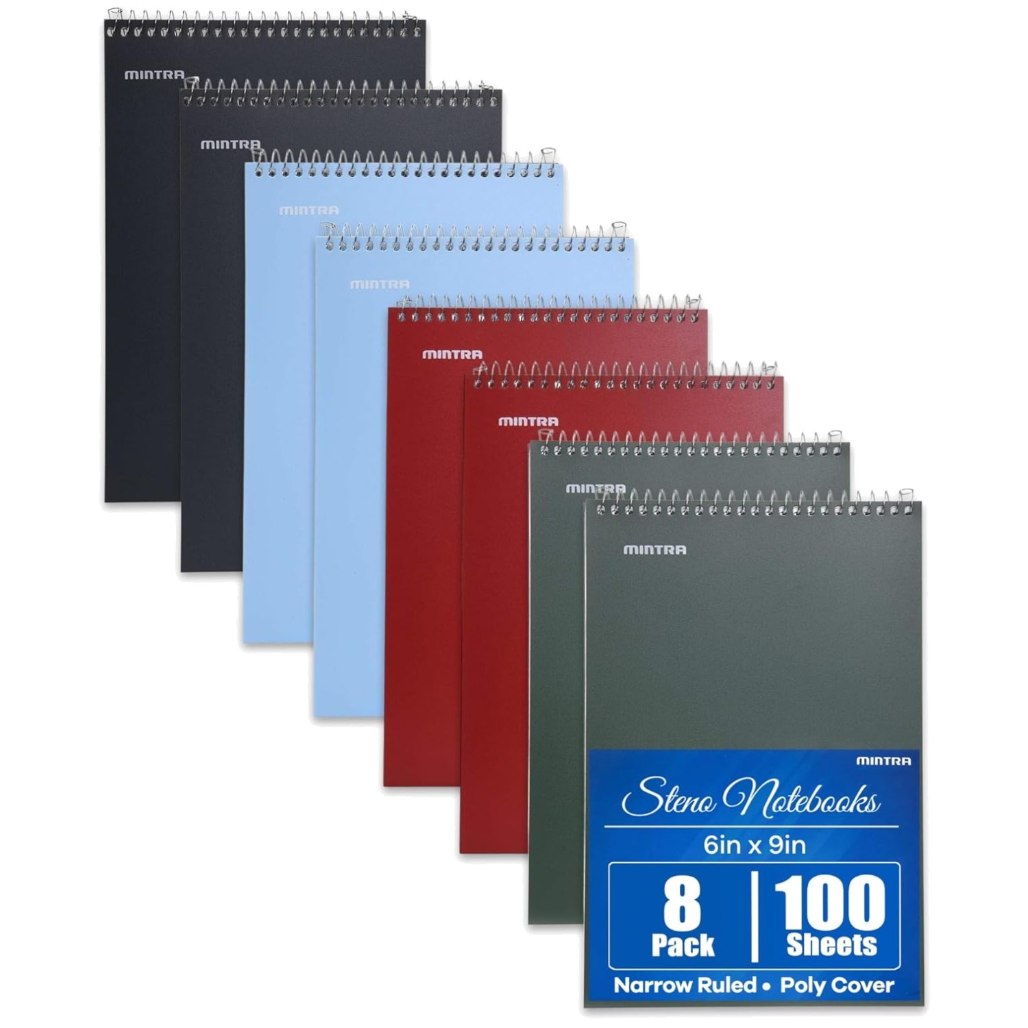 Top-Spiral Steno Journals, 8 Pack, Various Colors