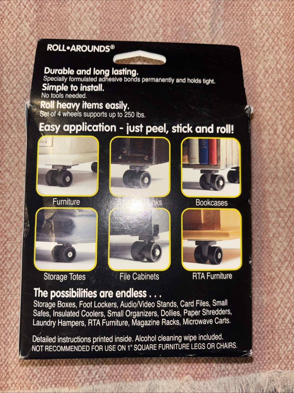 RollArounds Instant Wheels 4/Set Self Adhesive Wheels Peel Stick And Roll
