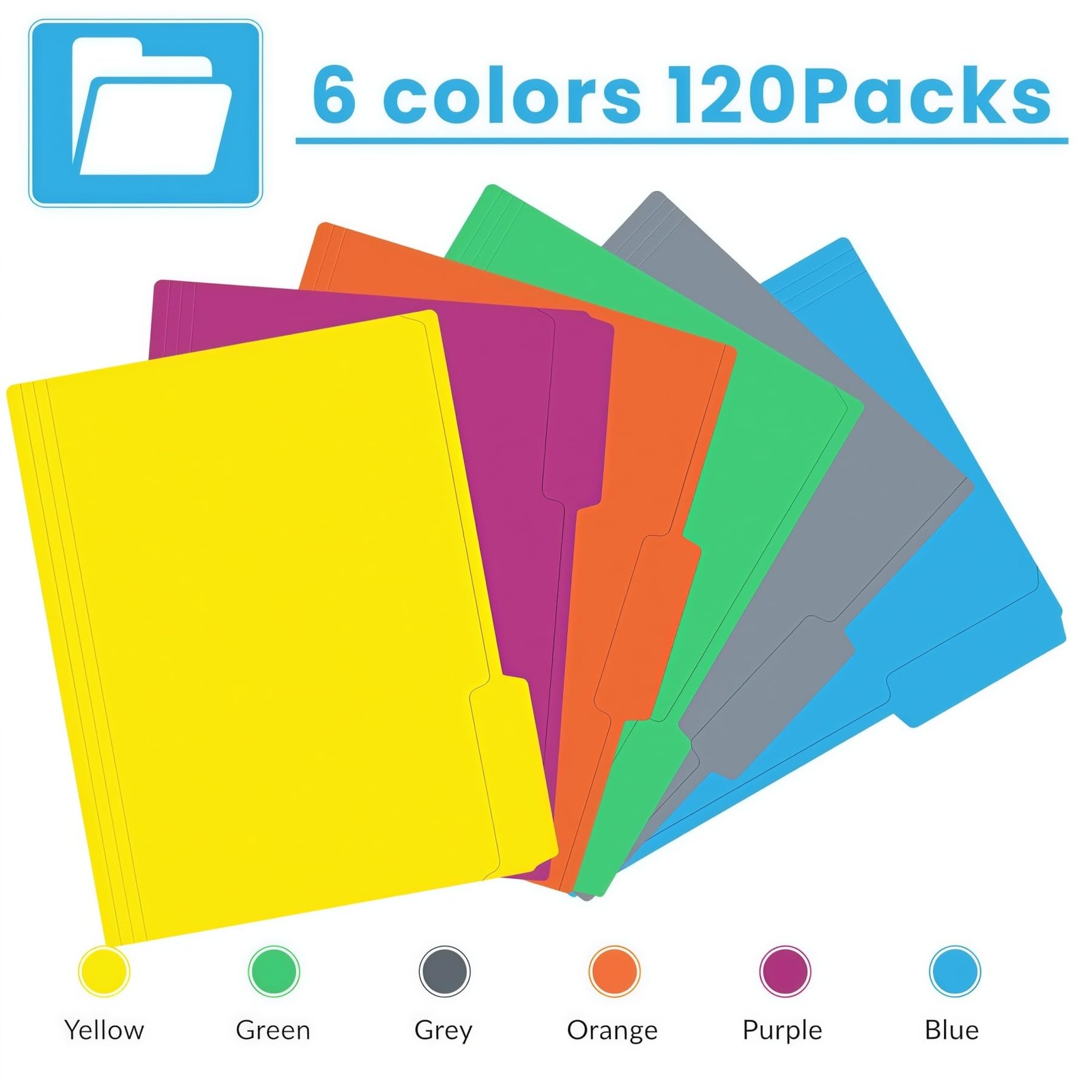 120 Pack Colored File Folders, 1/3 Cut Tab Letter Size 8.5″ x 11″ Manila Fold..