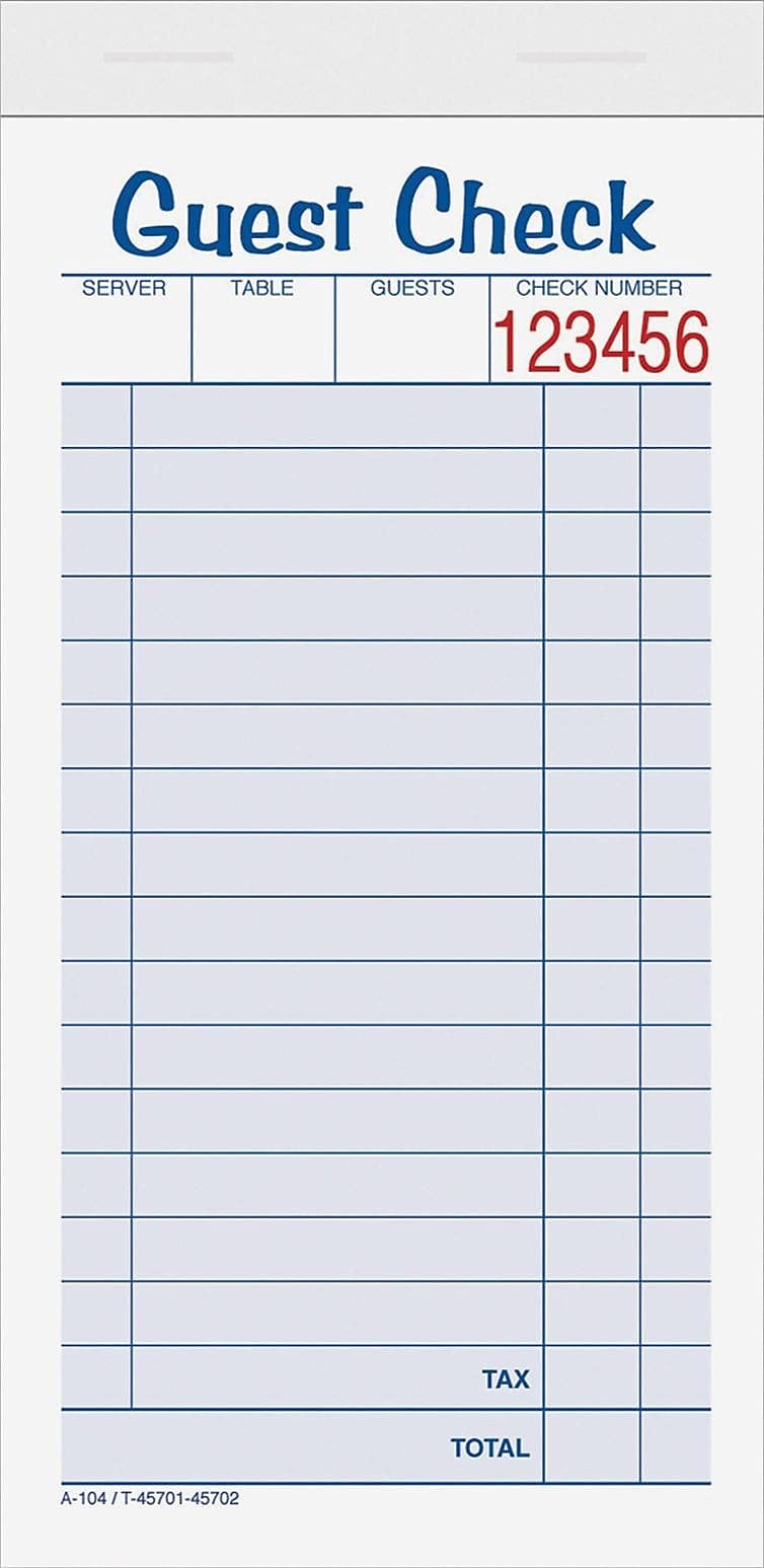 Guest Check Books, 2-Part, Carbonless, White/Canary, 3-11/32″ x 6-3/8″, 50 Se…