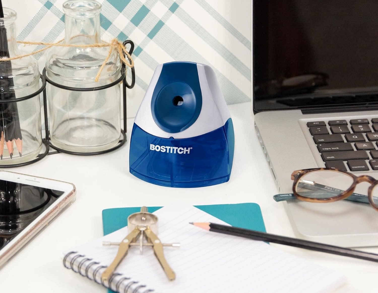 Blue Electric Pencil Sharpener with Large Shavings Tray & Safety Switch