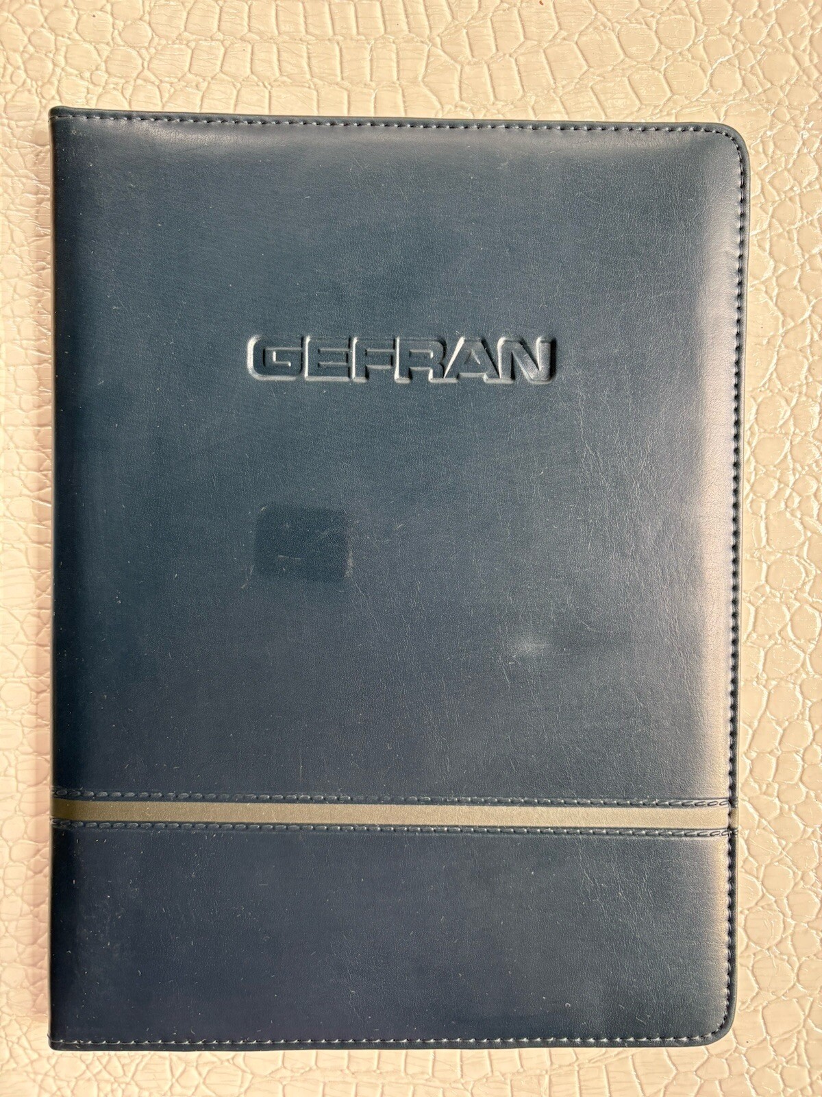 Portfolio Padfolio Notebook Cover Blue Faux Leather Embossed Gefran Logo 10 X 13