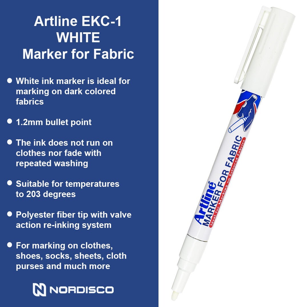 Artline EKC-1 47177 White Marker for Fabric, 1.2mm Bullet Point, Pack of 3