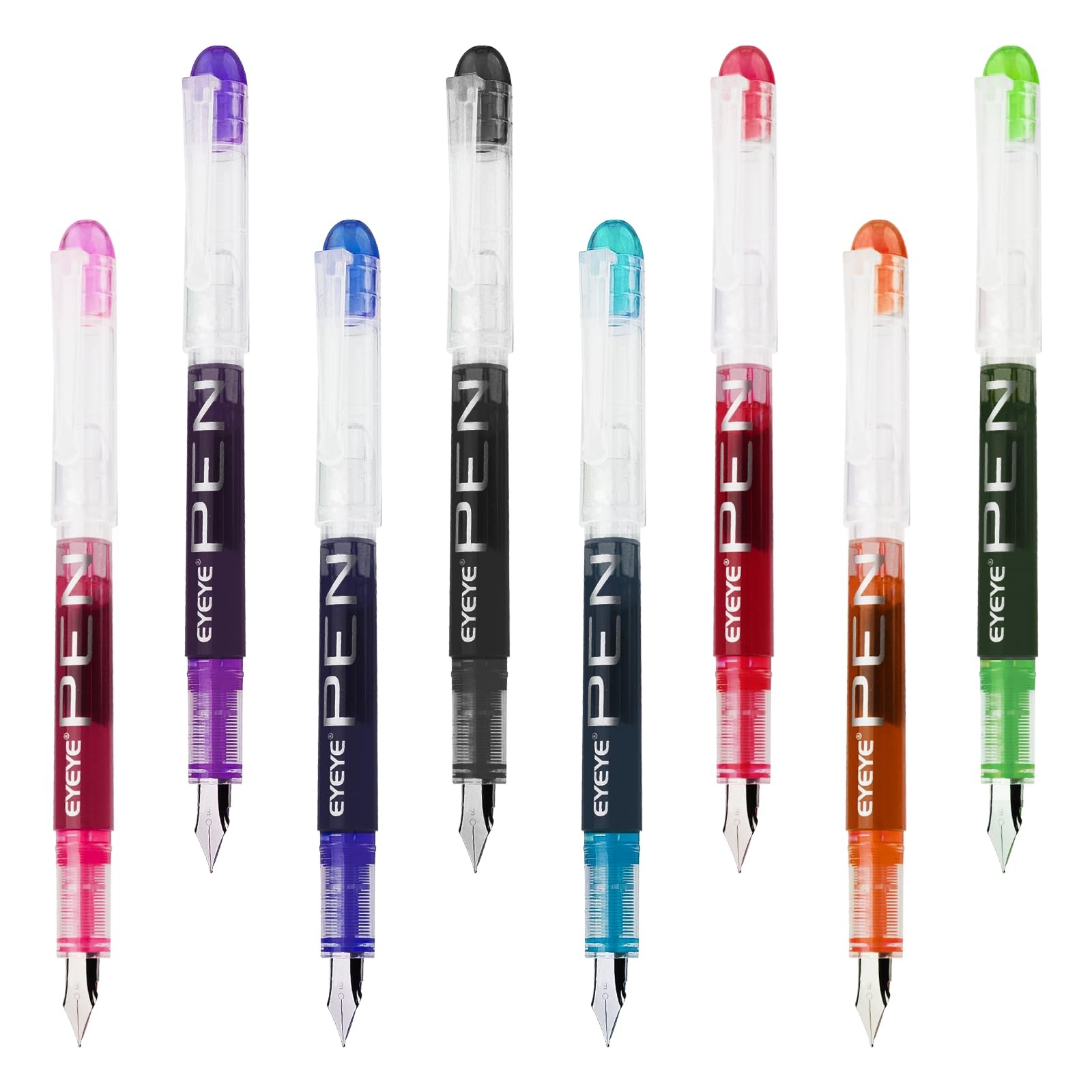 EYEYE Disposable Fountain Pens, 8 Pack 1 Count (Pack of 8), Multicolor
