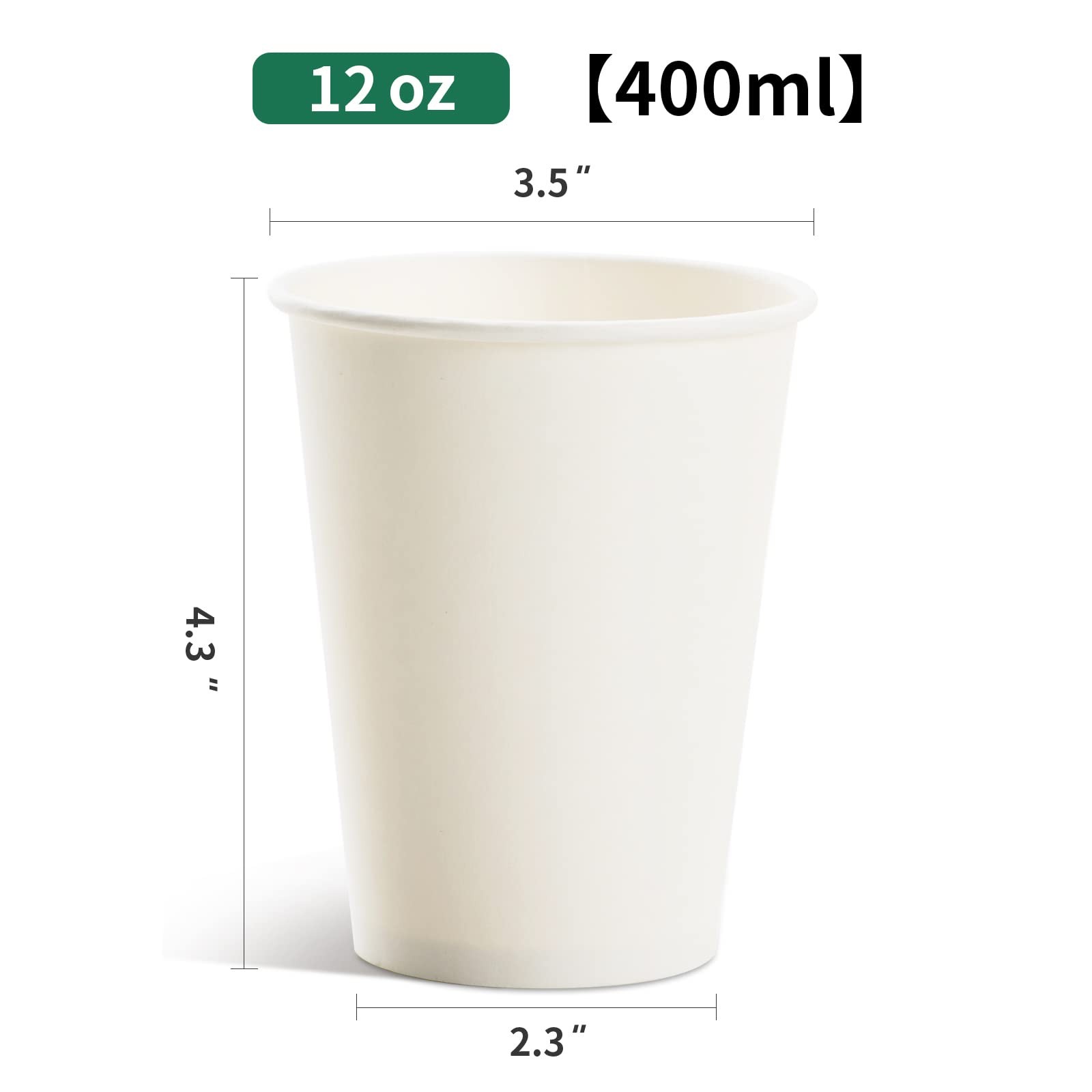 RACETOP Disposable Paper Coffee Cups 12 oz [100 12 White Solid,