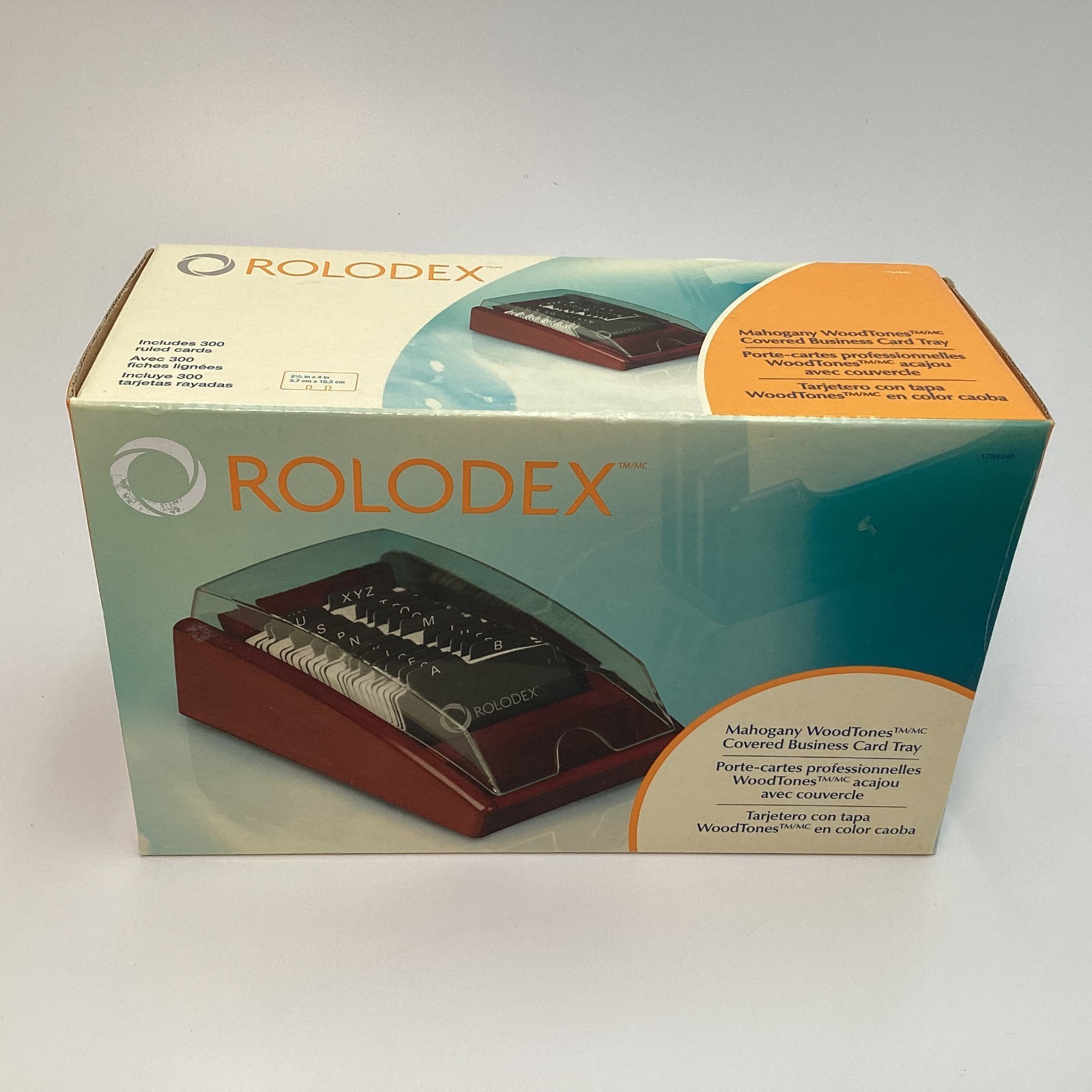 Rolodex 1734240 WoodTones Mahogany Covered Business Card Tray Holder – New