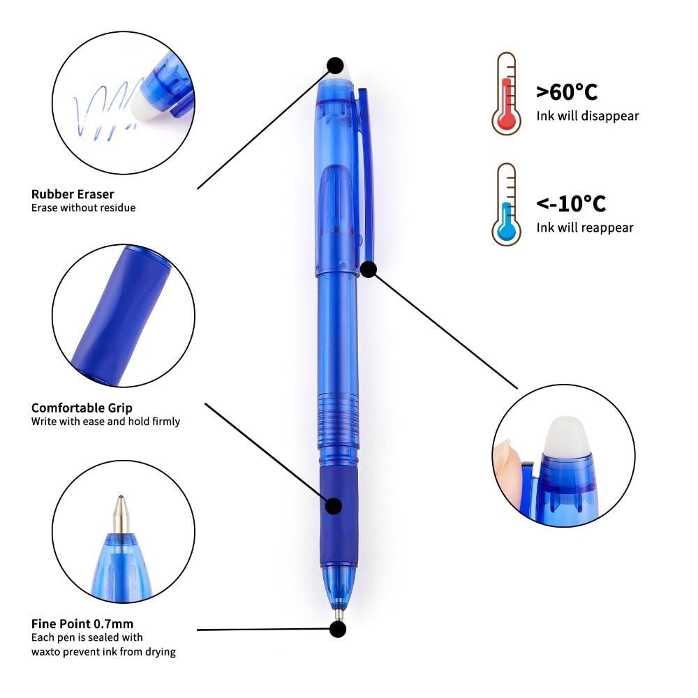 Volcanics Erasable Gel Pens, 0.7mm Fine 1 Count (Pack of 12), Black and Blue