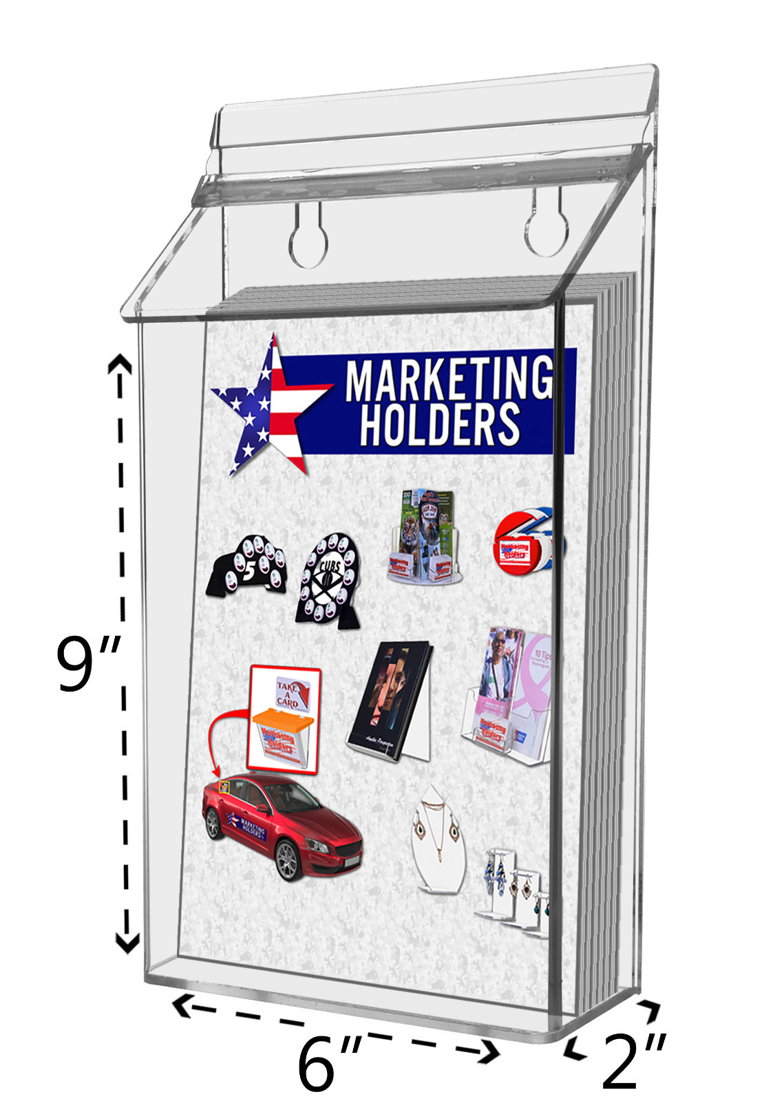 6 Pack 6″W x 9″H Outdoor Bifold Holder Wall Mount Brochure Box with Lid