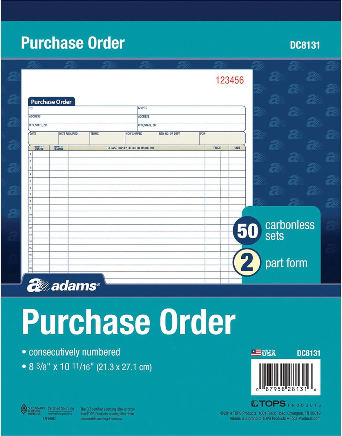 Purchase Order Book, Carbonless, White/Canary, 2-Part, 8-3/8 X 10-11/16 Inches,