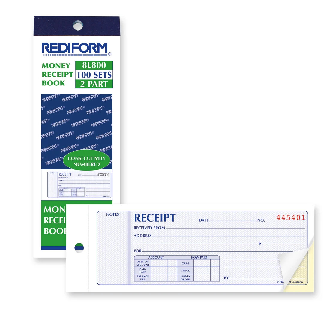 Rediform Money Receipt Book 2-Part Carbonless 100 Sets 2-3/4″X7″ Office Store