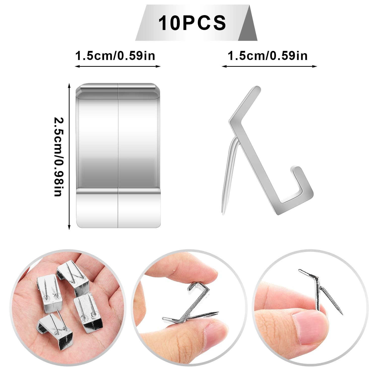 10pcs Cubicle Hooks, Metal Push Pin Hooks Fabric Panel Wall Medium, Silver