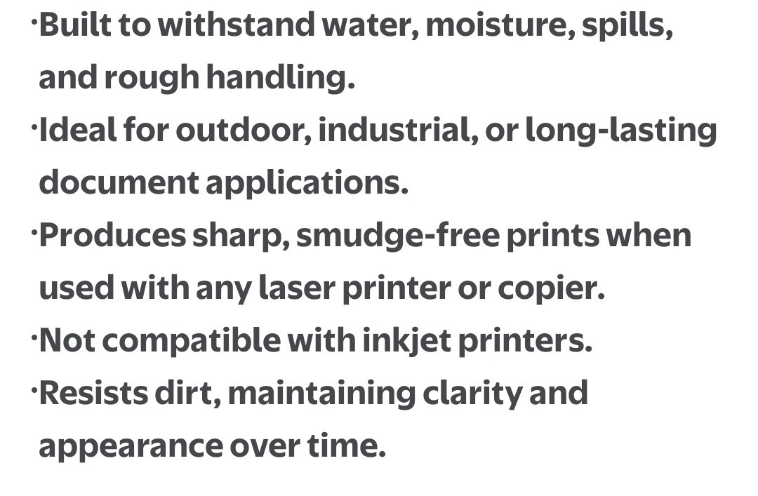 TerraSlate Waterproof Paper, 5 MIL 8.5×14, Laser Printer QTY 46 sheets