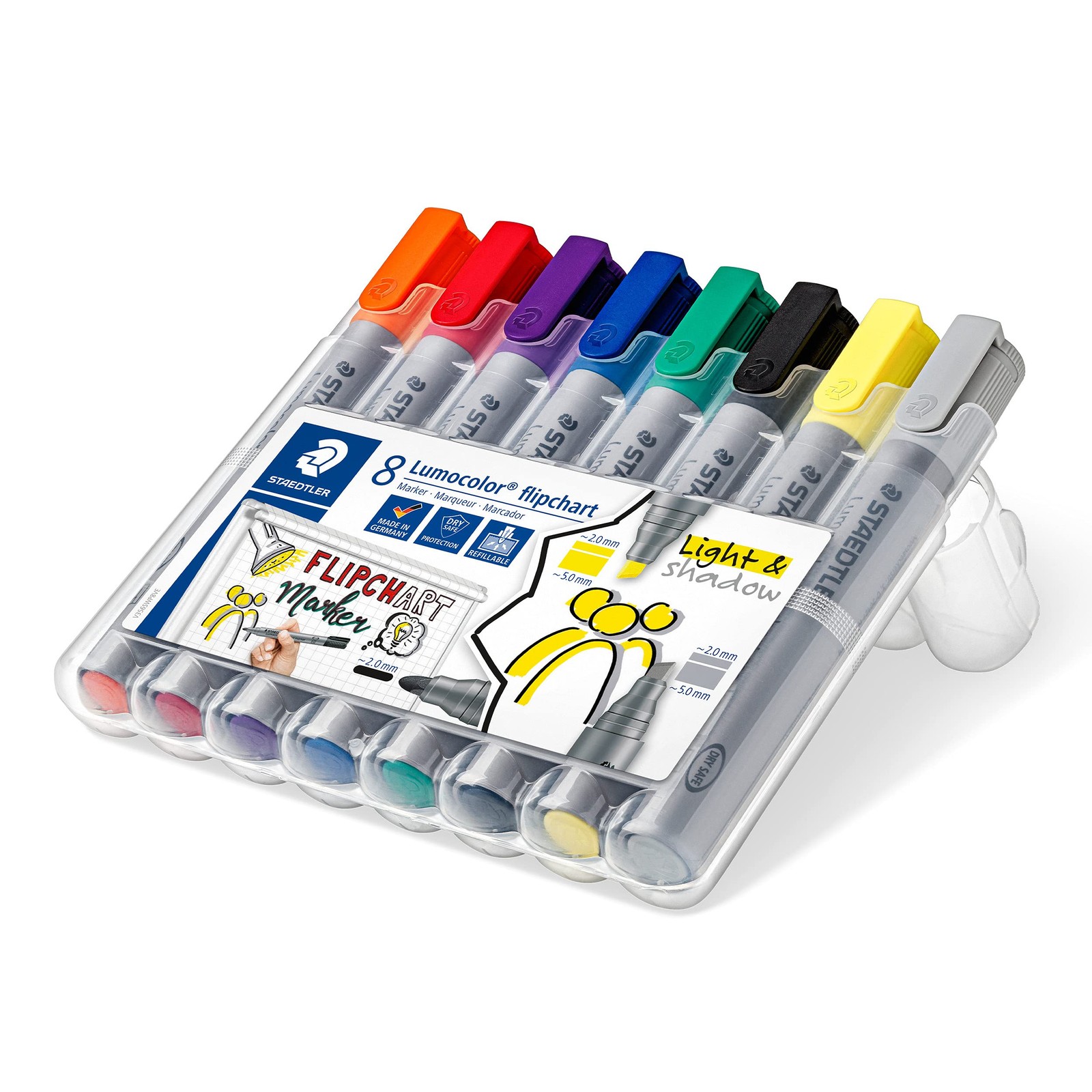 8 PCS Lumocolor Flipchart Marker Assorted Colors 2.0mm 5.0mm Bullet Chisel