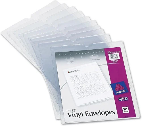 Vinyl Envelopes Clear Vinyl 8.5x11in 60-sheet capacity 10 Covers/PK – 1EA