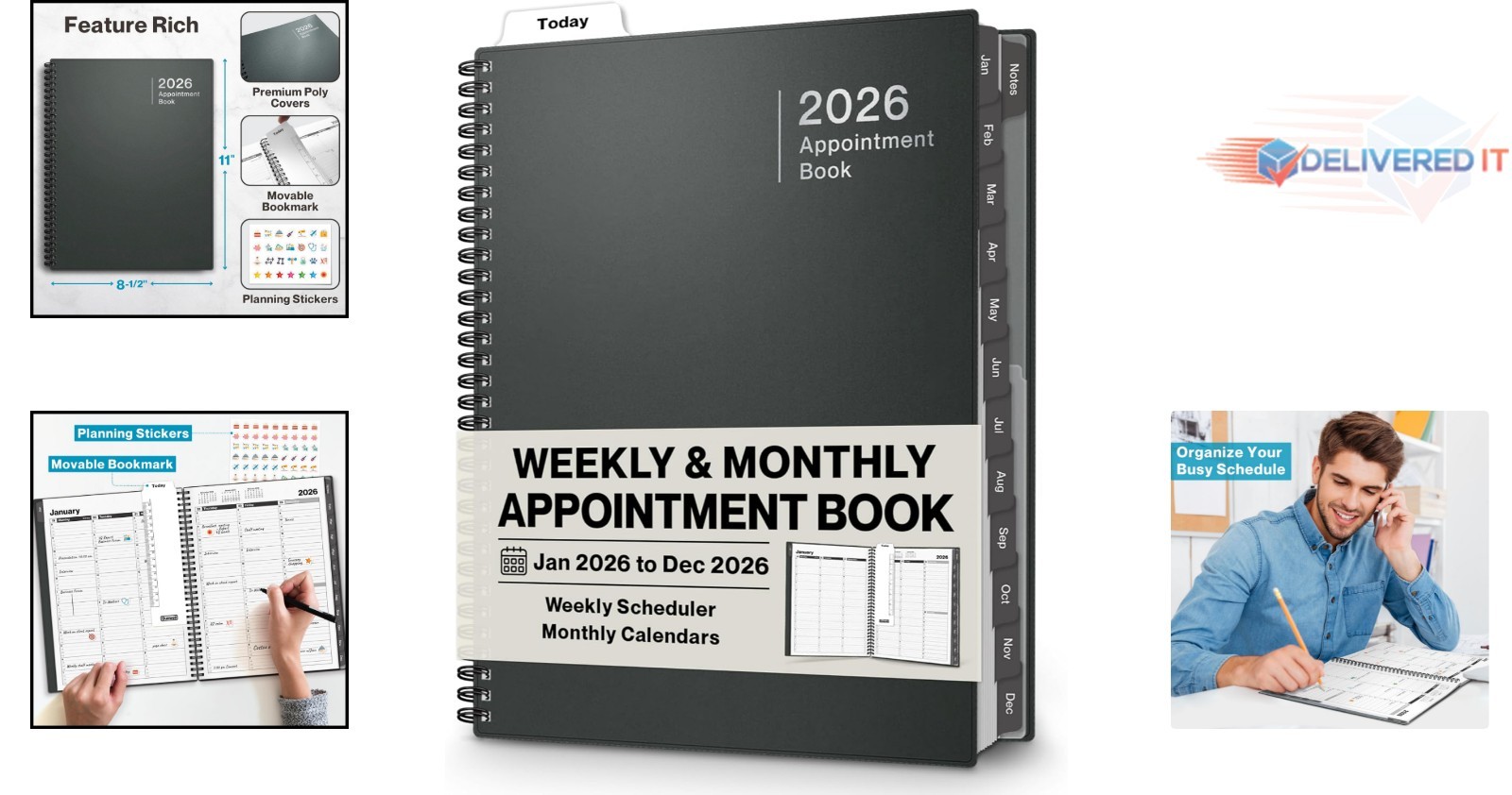 2026 Large Daily Planner with Paper, Laminated Tabs & Hourly Layout