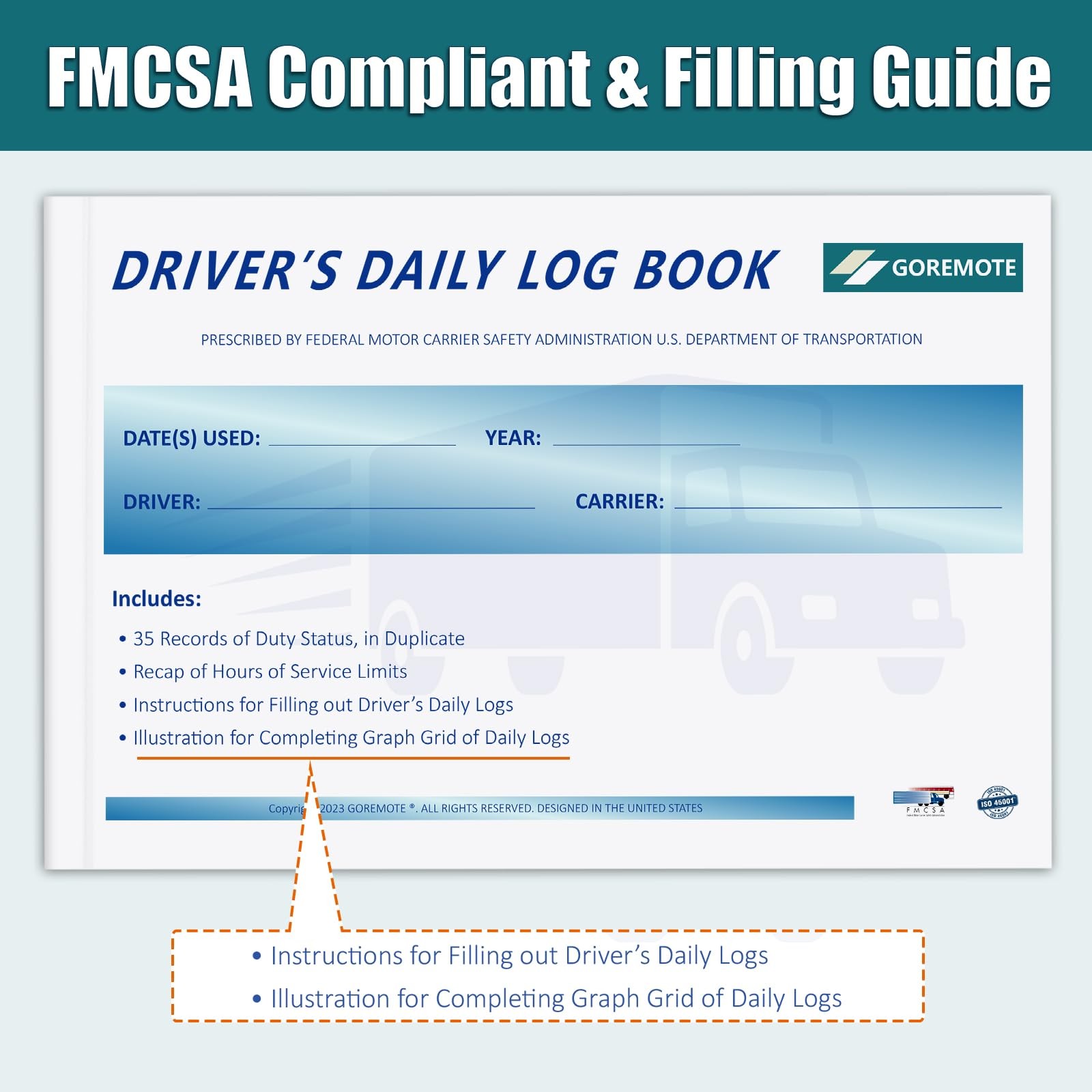 Daily Log Books for Truck Drivers with 7 & 8 Day Recap, 5 Pack, 2-Ply Carbonless