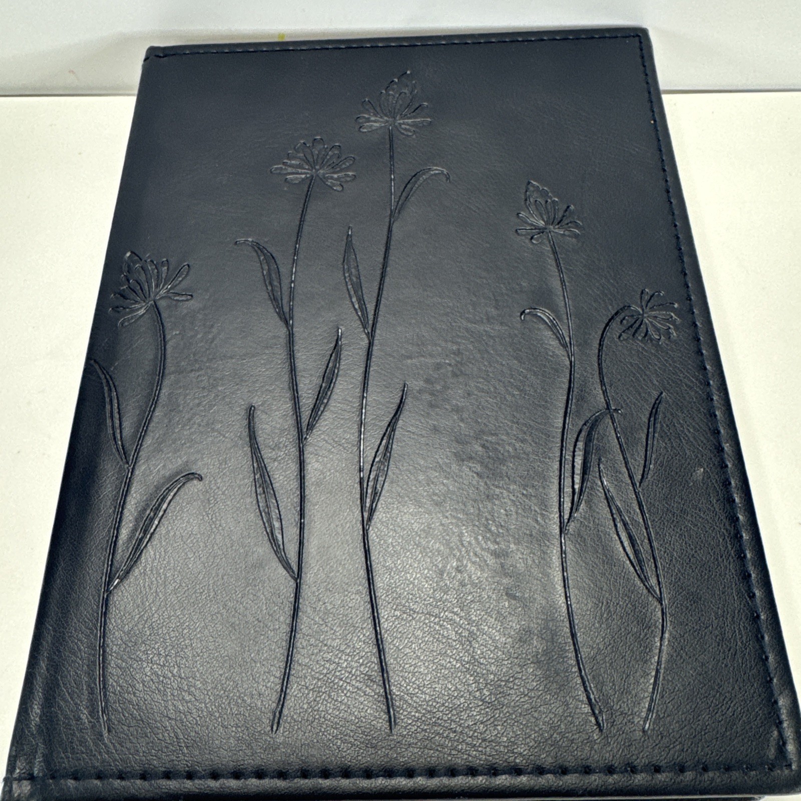 Flower Journal/ Notebook Navy Blue Faux Leather Lined Paper Beautiful Journal