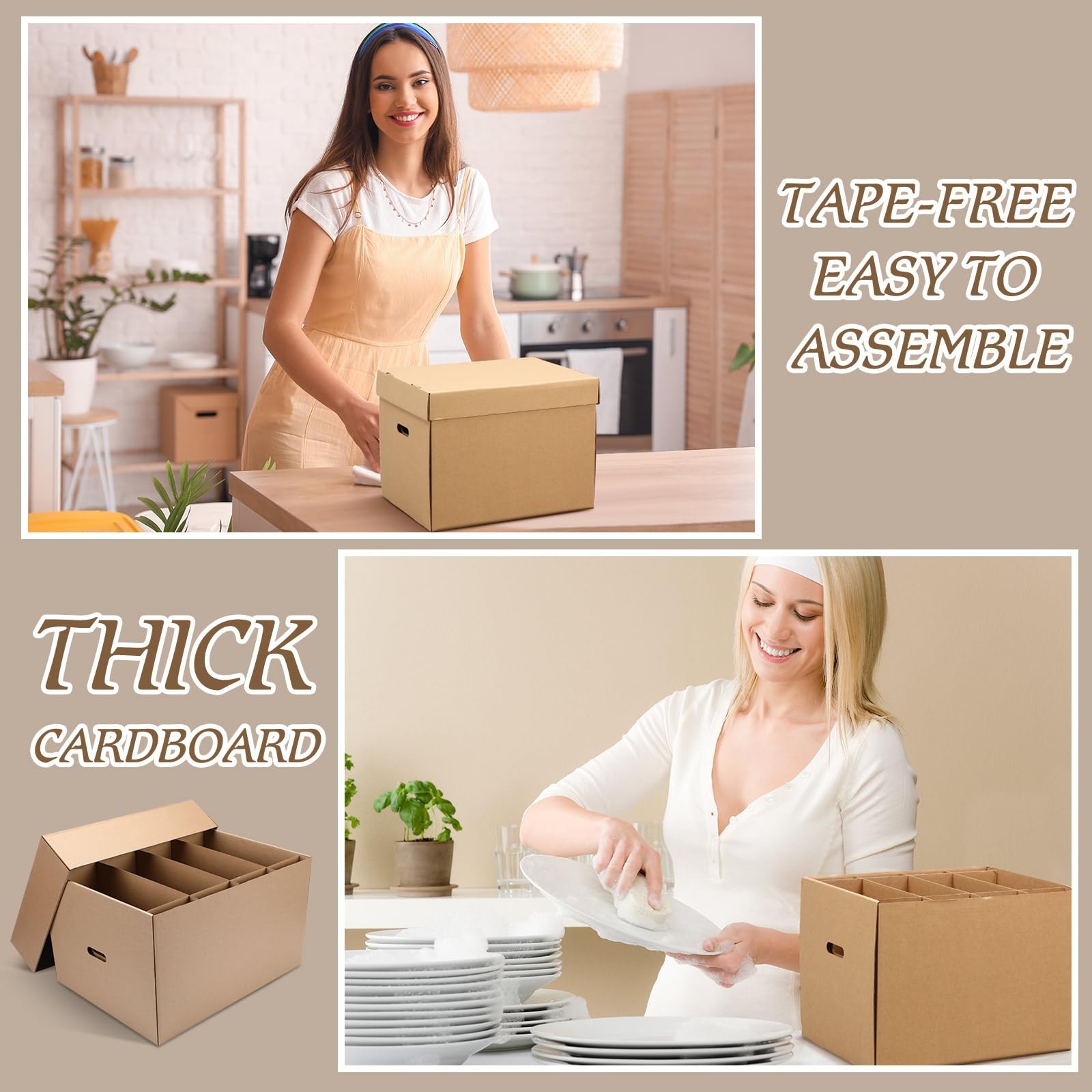 4 Pack Large Dish Packing Boxes for Moving with Divider 16 x 12 x 12 Inch Kit…