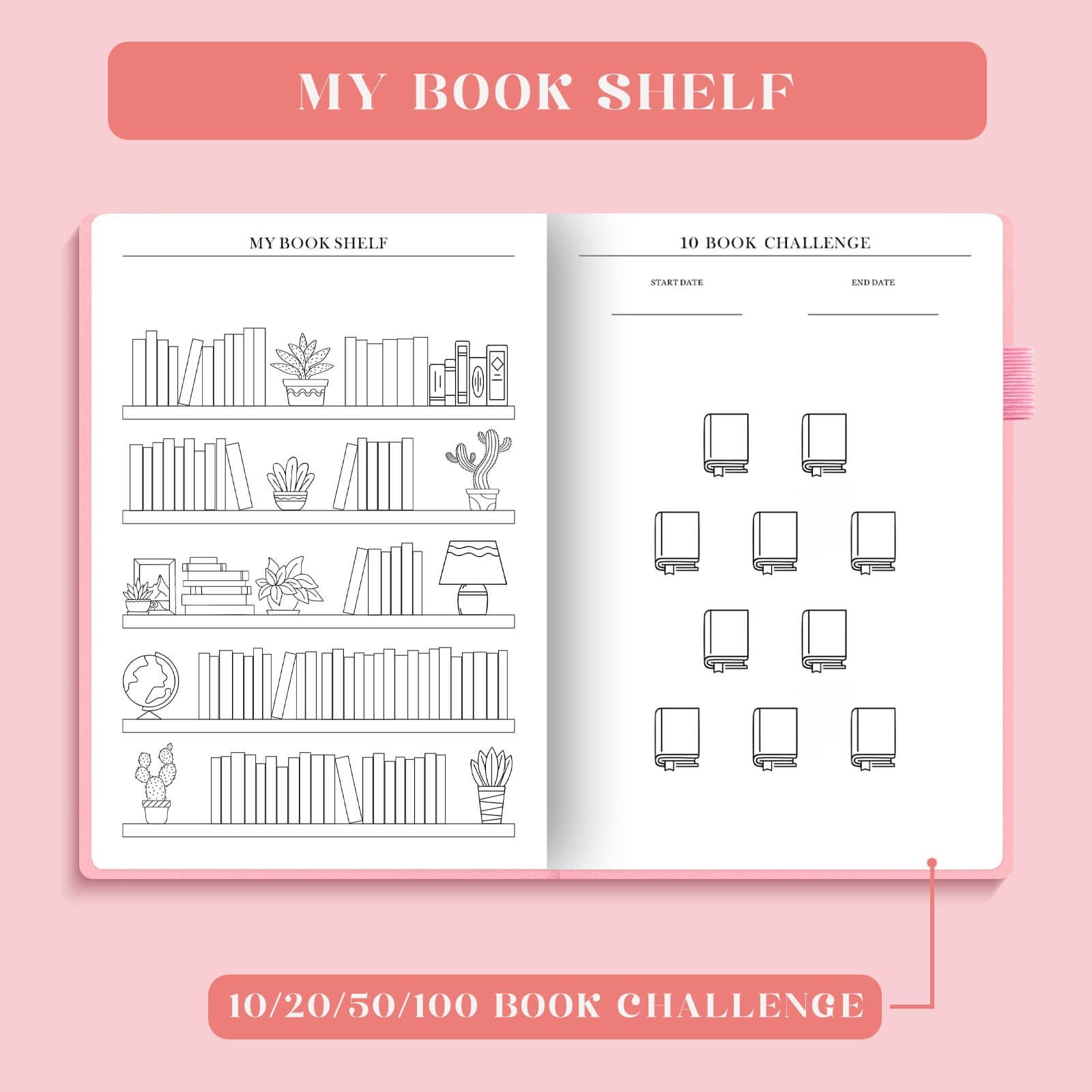 Pink Reading Journal Elegant Book Log Reviews Progress Tracker Gifts Readers